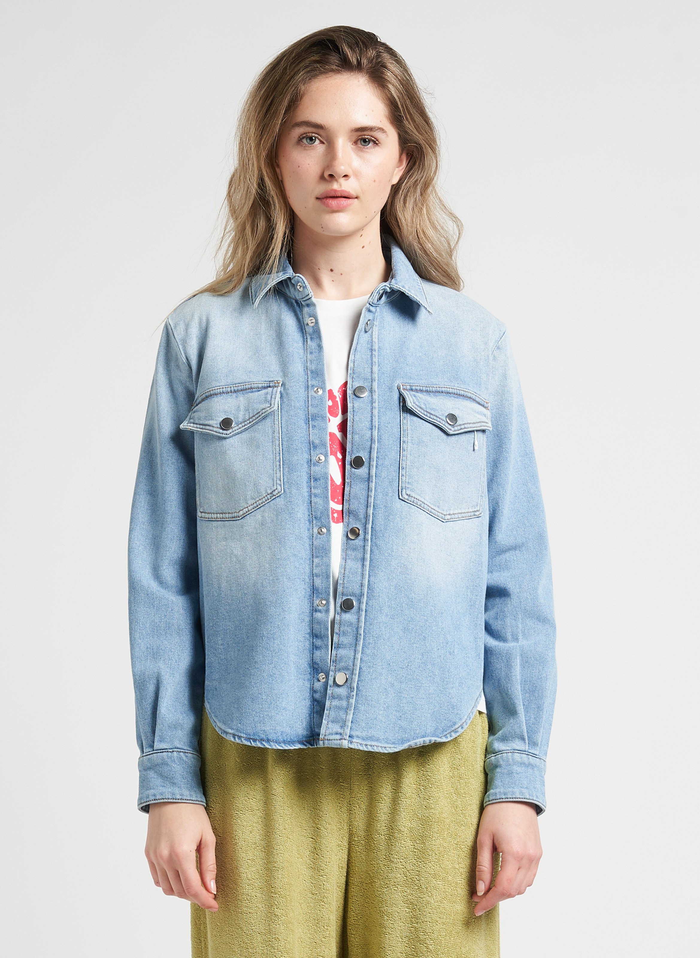 Stretch denim hotsell shirt womens