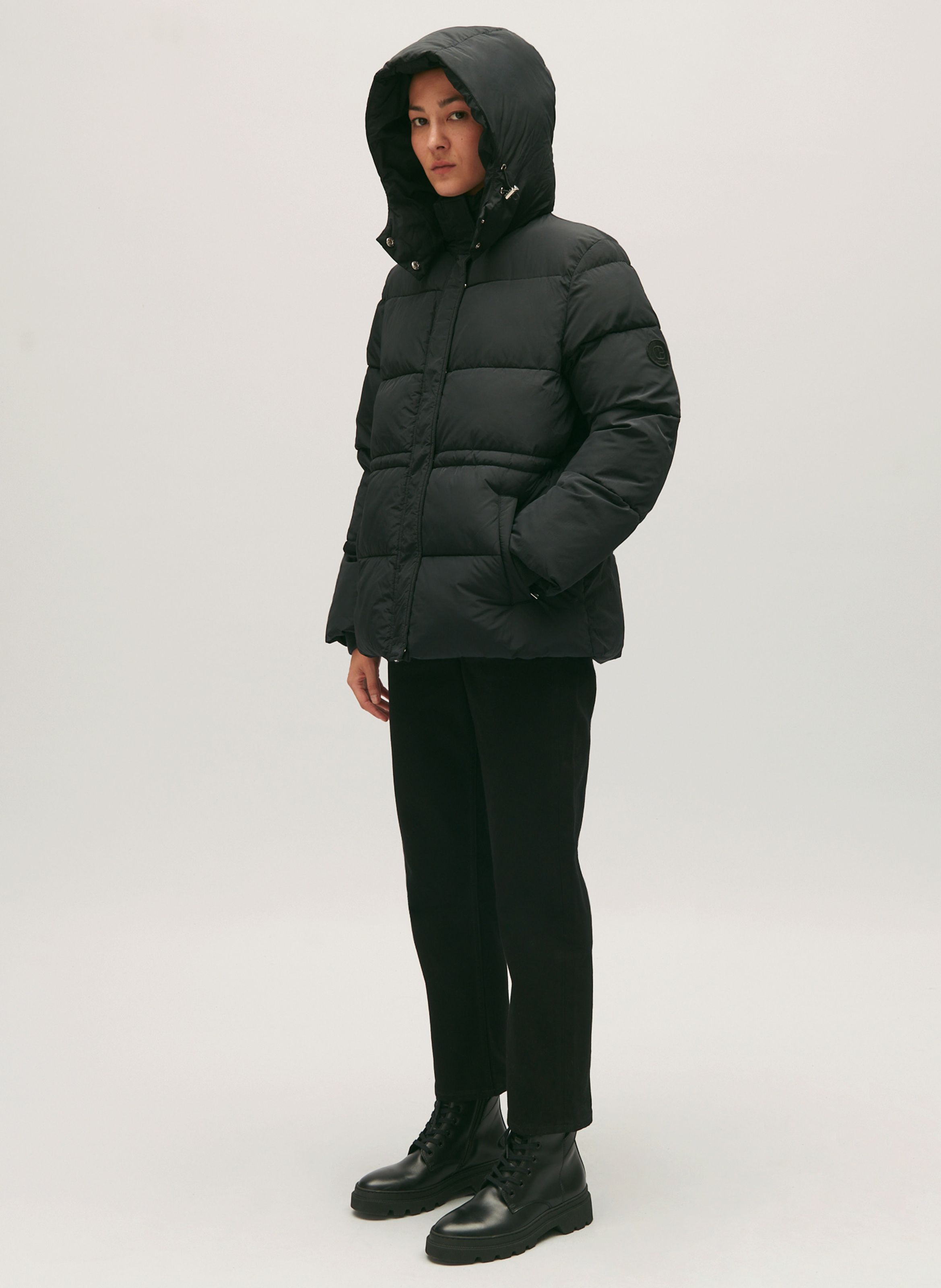 Black High neck down jacket with hood