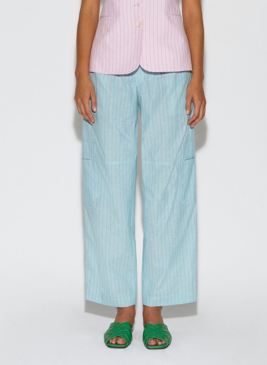 Cotton and linen striped cargo pants ROSEANNA Green
