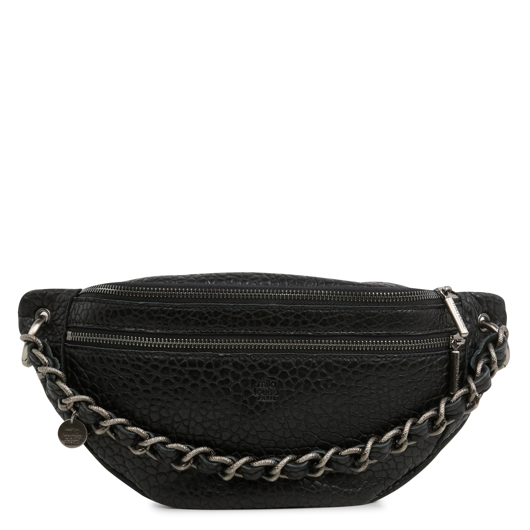 Leren heuptasje met motief in reliëf MILA LOUISE Zwart
