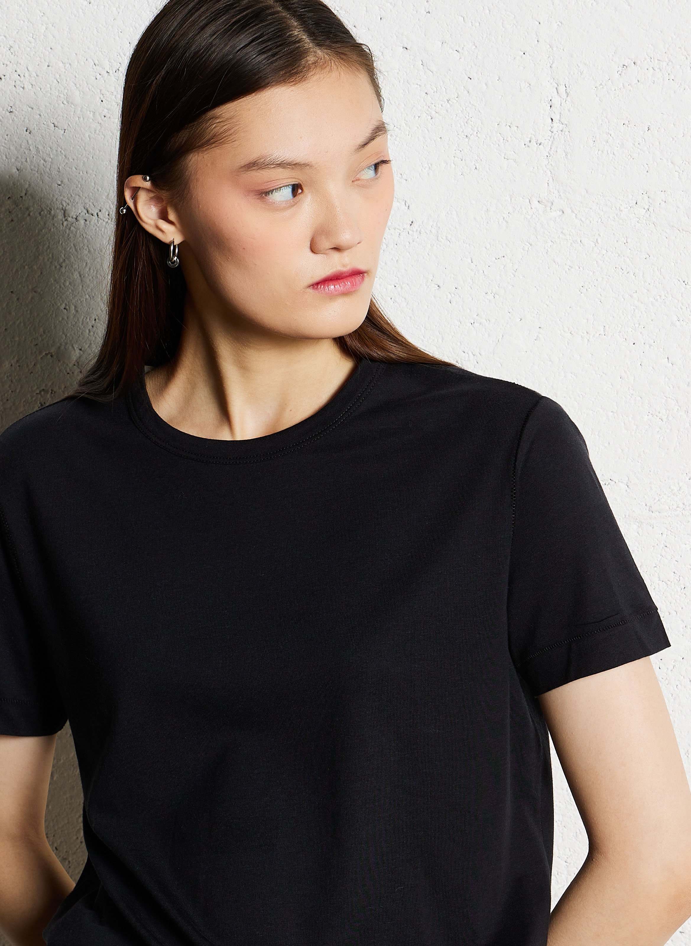 Tee-shirt droit col rond  MAJESTIC FILATURES Noir