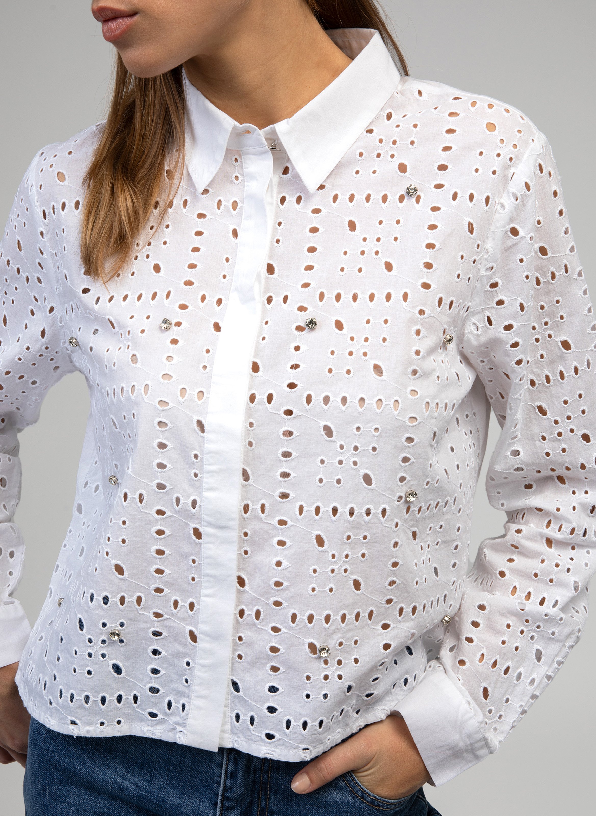 Straight embroidered cotton shirt AN'GE White