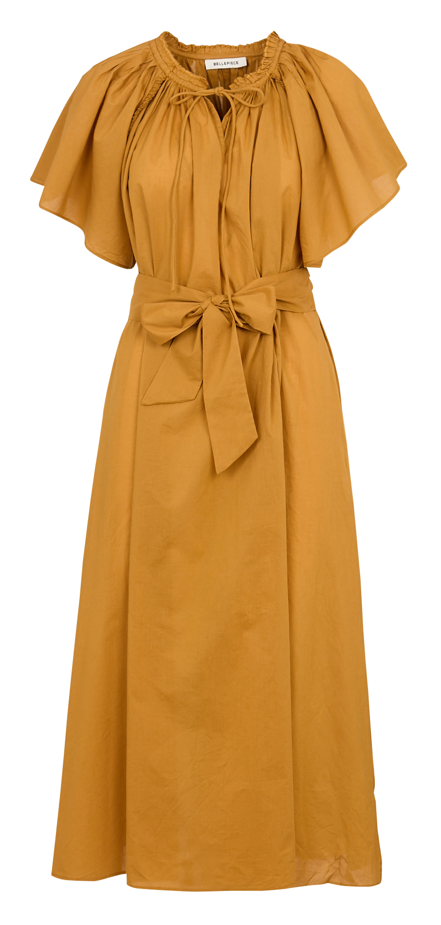 Lange, katoenen jurk met V-hals BELLEPIECE Bruin