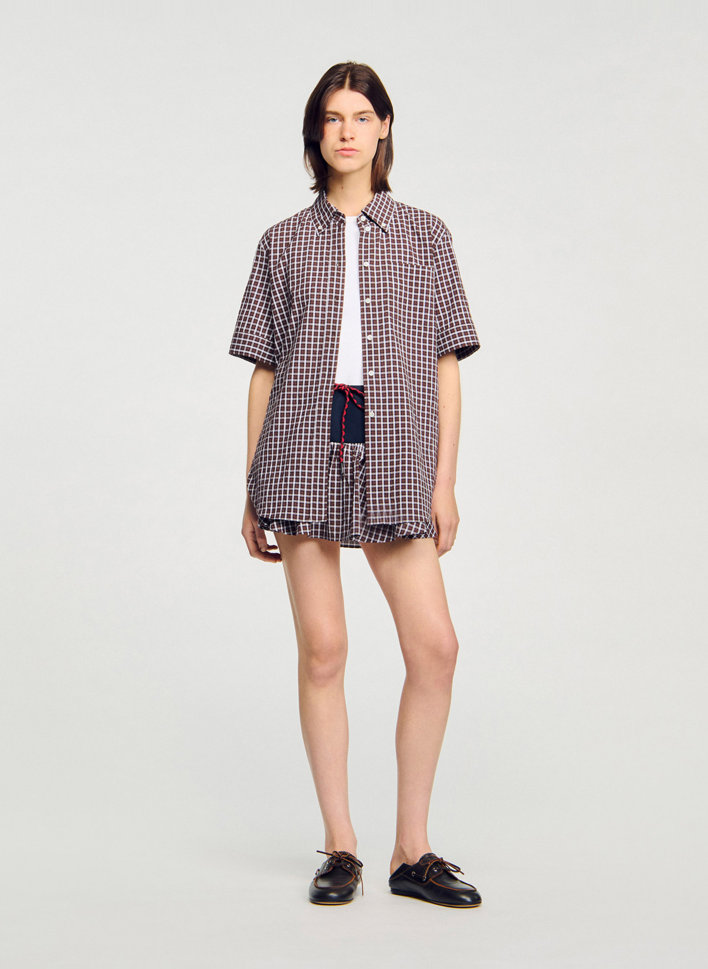Checked shirt with classic collar SANDRO Brown