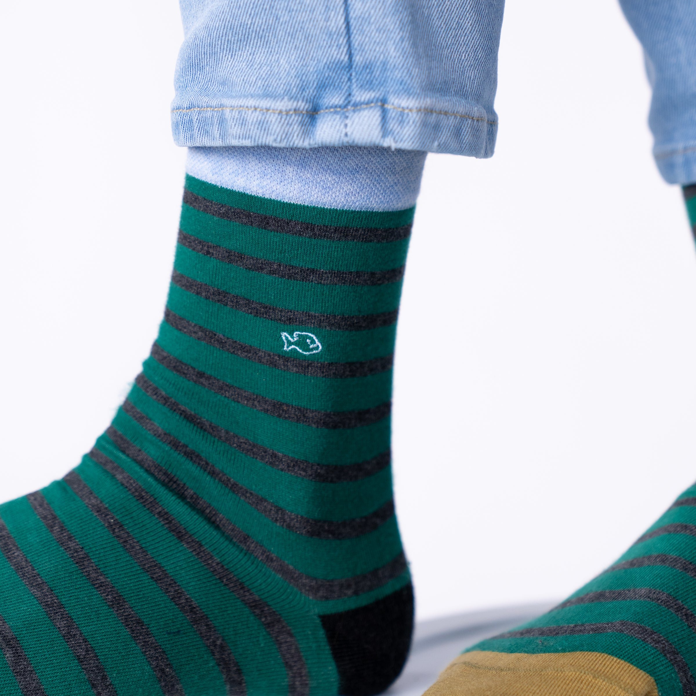 Combed cotton socks with wide stripes BILLYBELT Green