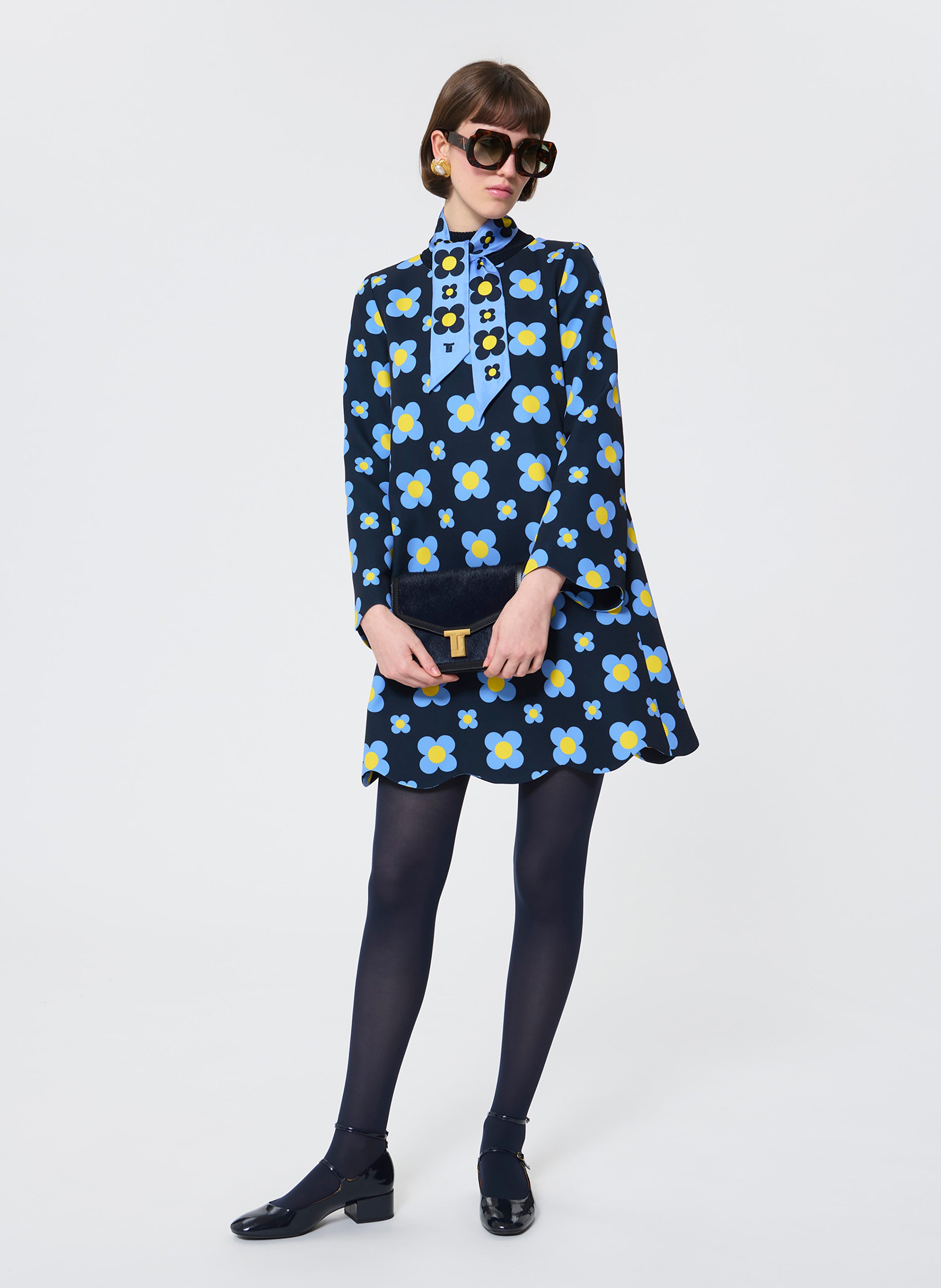 Flared short dress with flowers TARA JARMON Blue