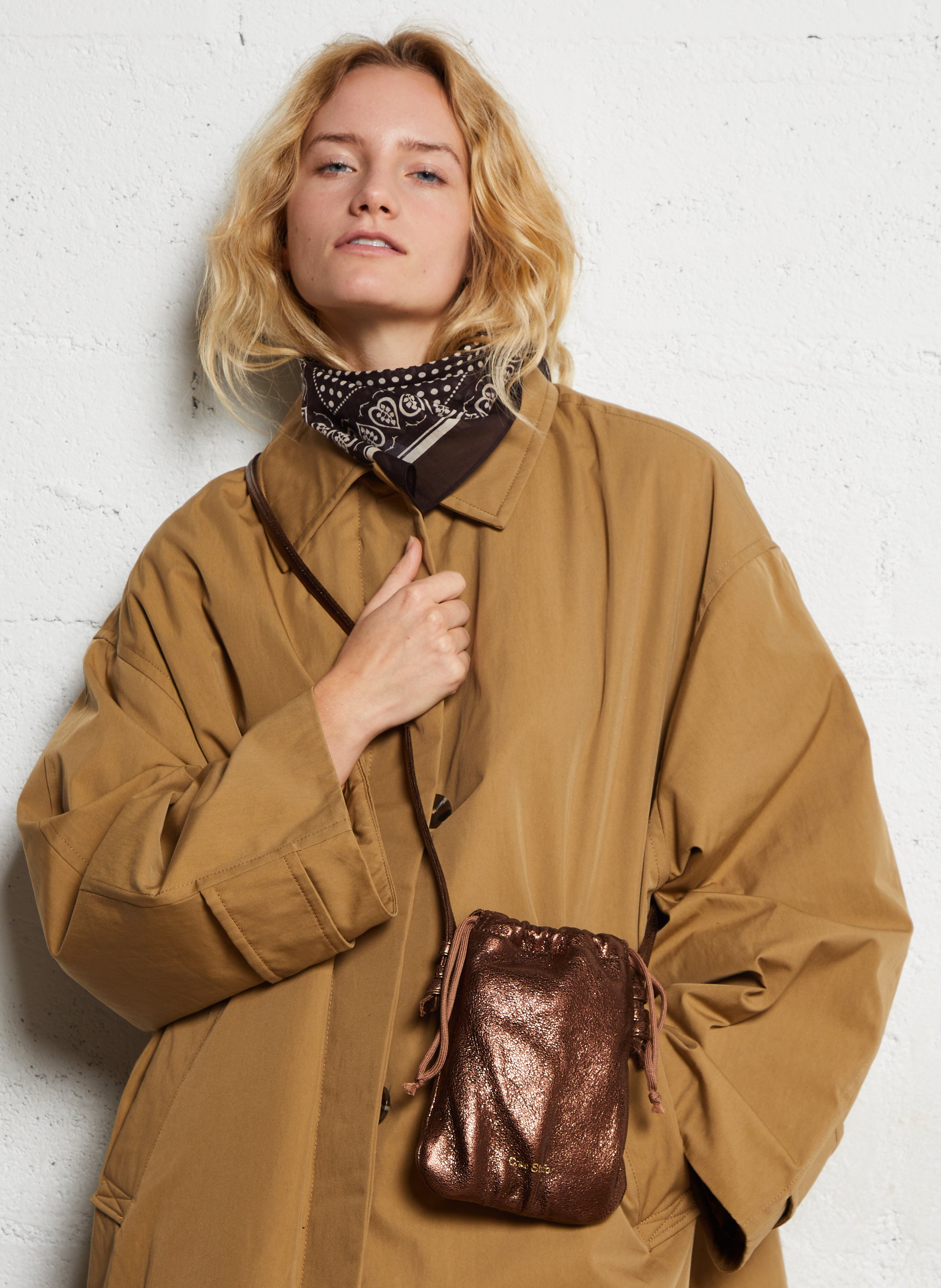 Sac bourse en cuir craquelé CRAIE STUDIO Marron