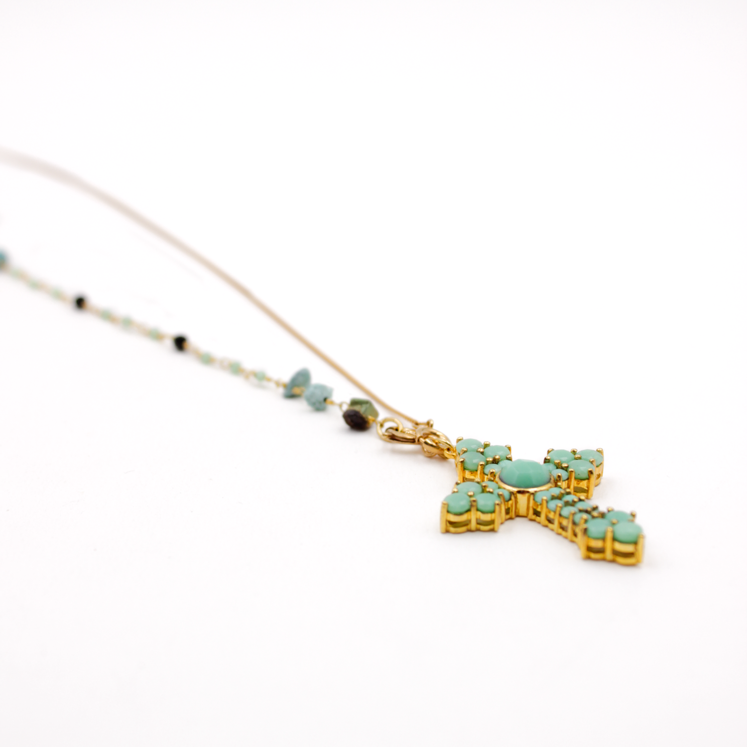Collier long croix pierres fines - alba L'ATELIER DES DAMES Doré