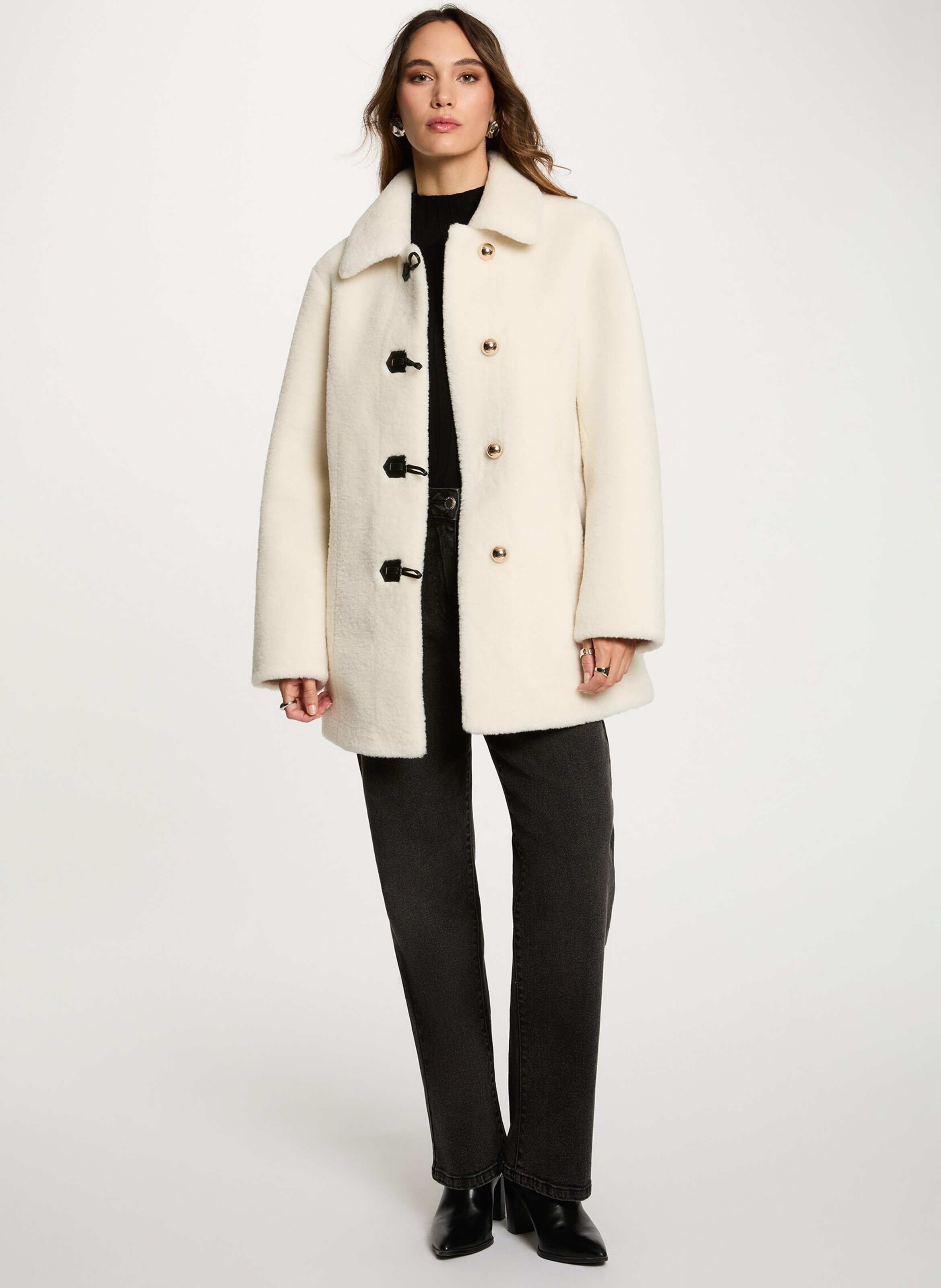 Faux fur coat with classic collar MORGAN Beige