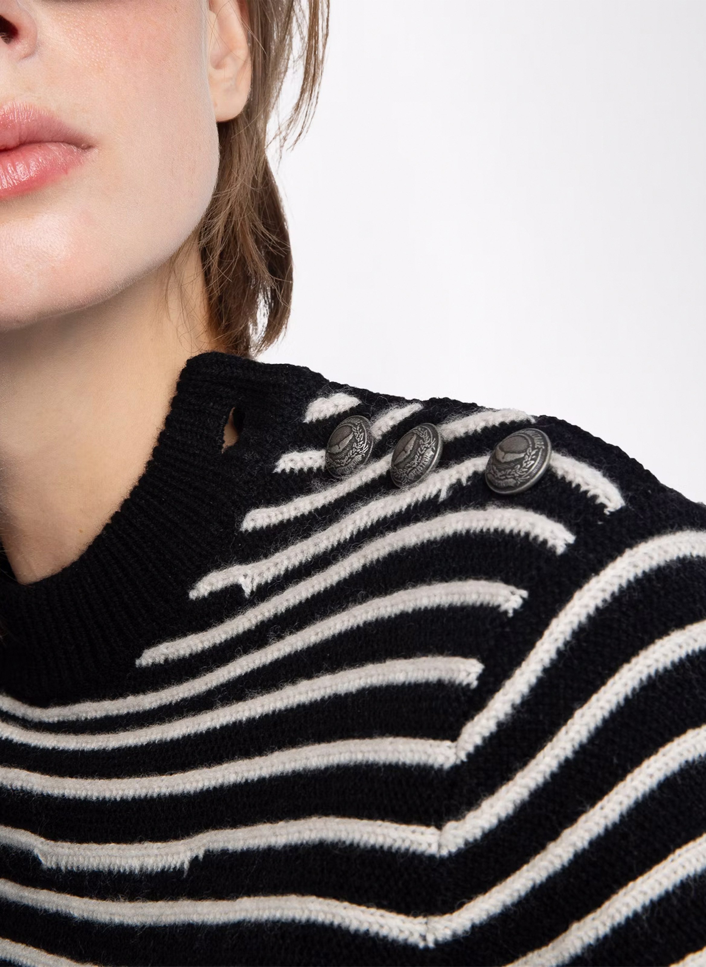 Pull droit rayé en laine et cachemire ZADIG&VOLTAIRE Noir