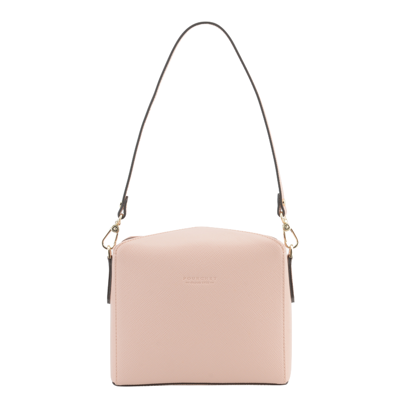 Shoulder bag - coated canvas trimmed with cowhide leather POURCHET Pink
