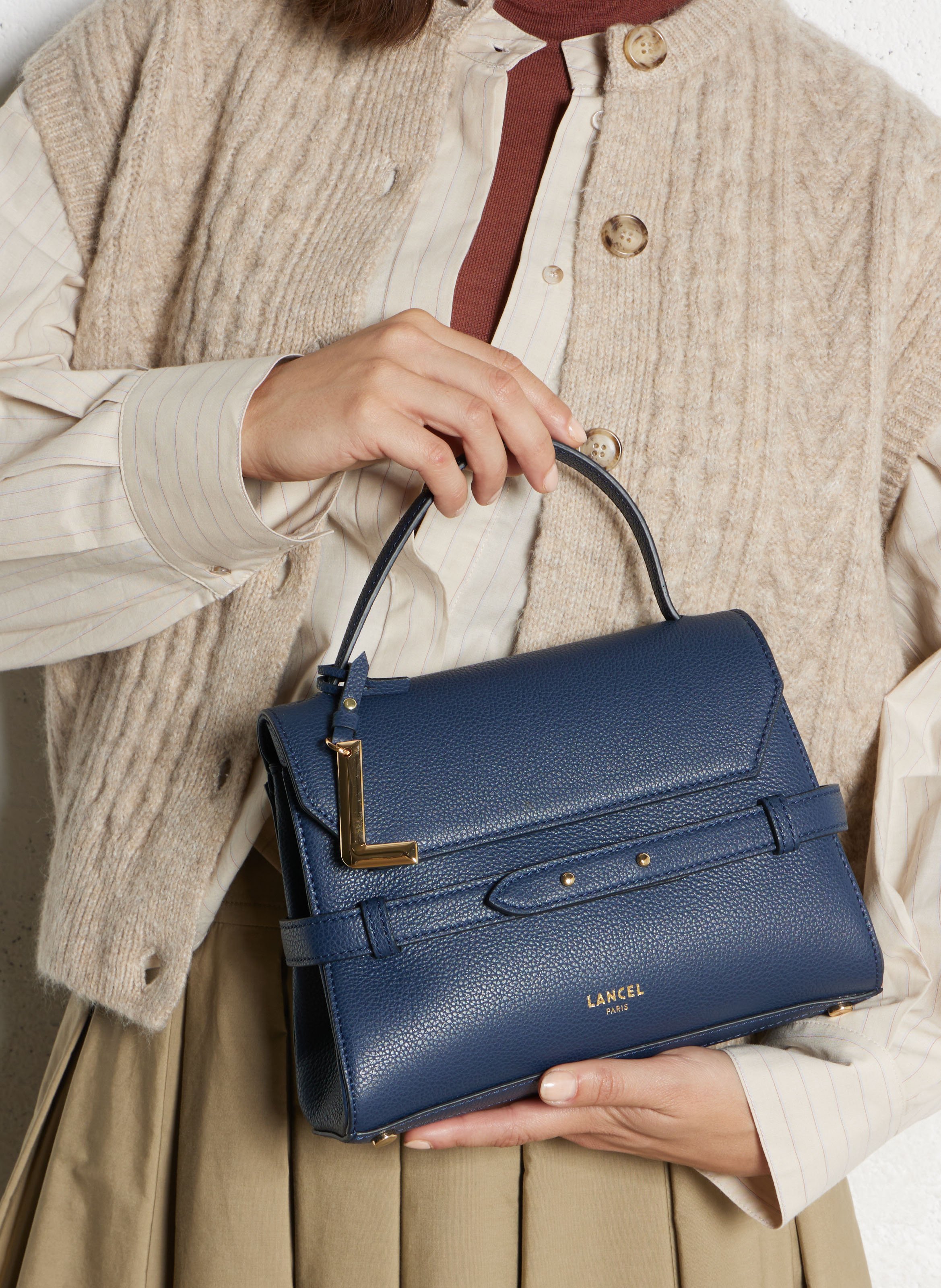 Sac à main en cuir grainé LANCEL Bleu