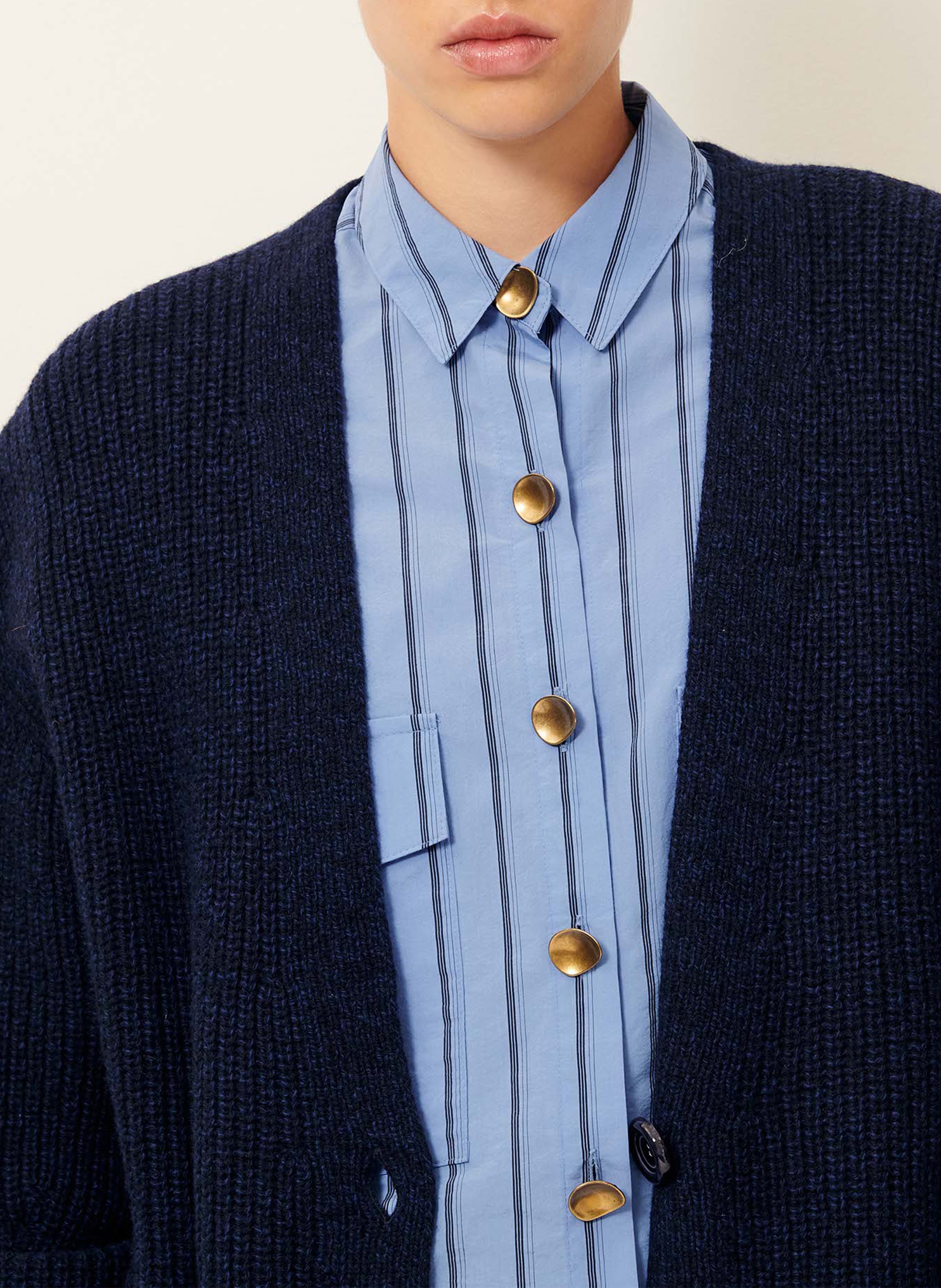 Gestreept vest van wol en kasjmier met V-hals SESSUN Blauw