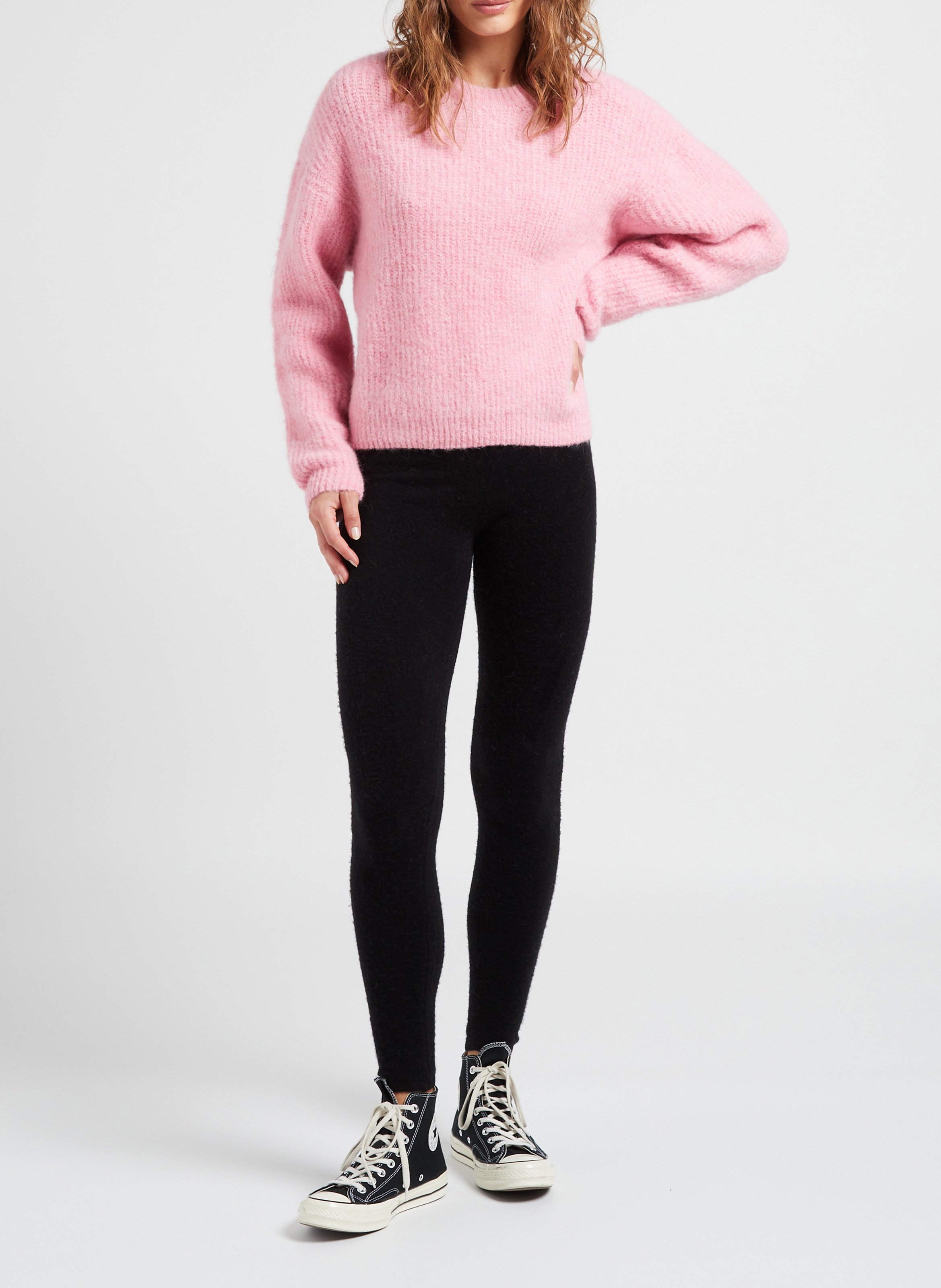 Rundhalspullover aus Strick-Mix Violett