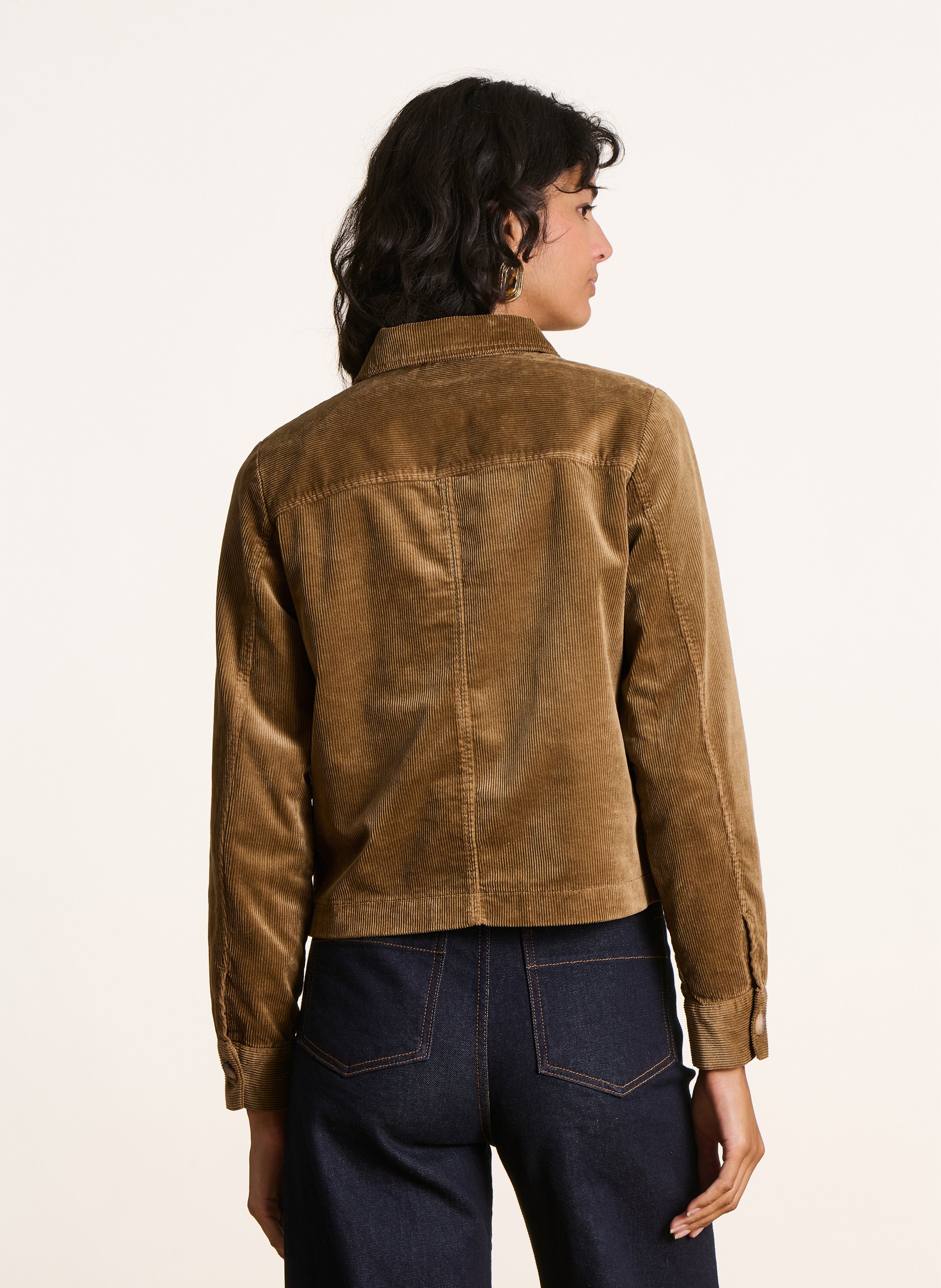 Straight cotton-blend jacket with classic collar LA FEE MARABOUTEE Brown