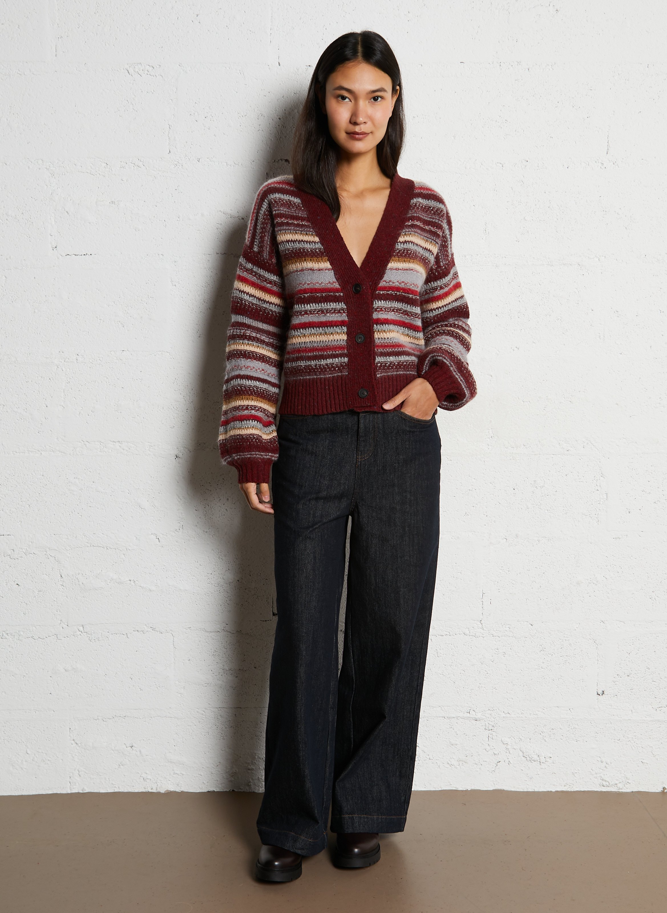 Gilet court rayé en laine mélangée MOMONI Rouge