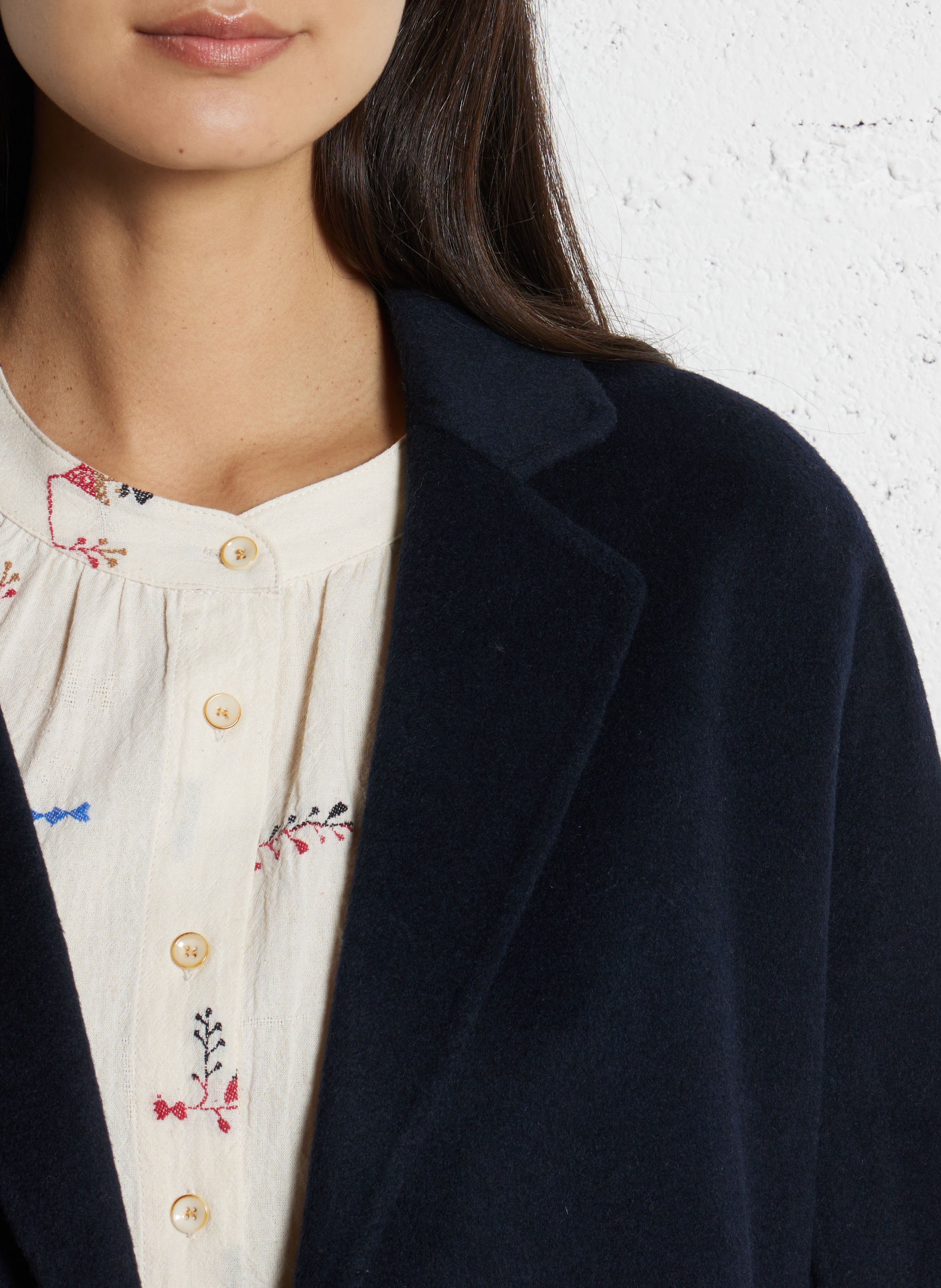 Mid-length solid color buttoned coat in mixed wool MAISON 123 Blue