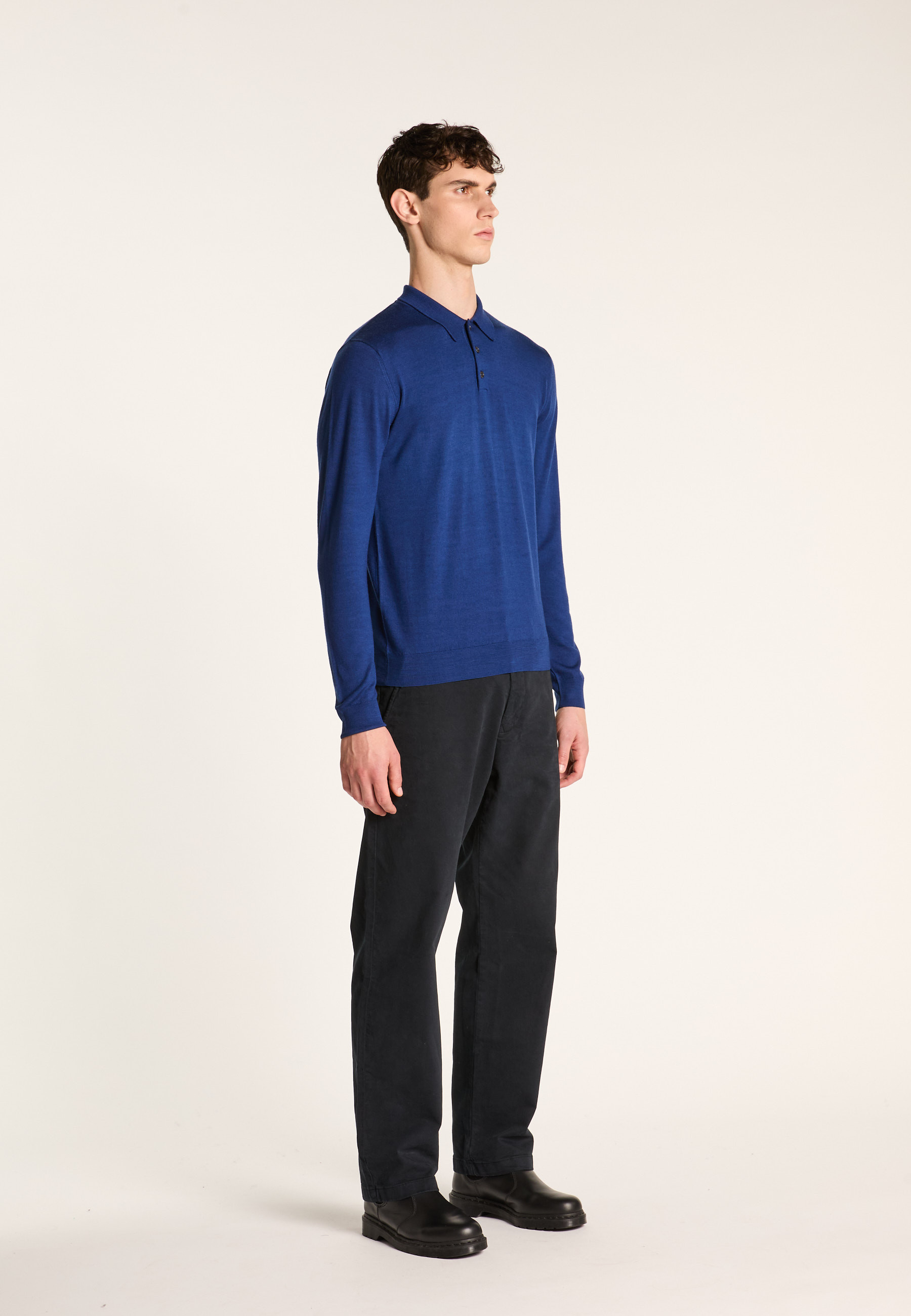 Long-sleeve Merino wool polo MAISON MONTAGUT Blue
