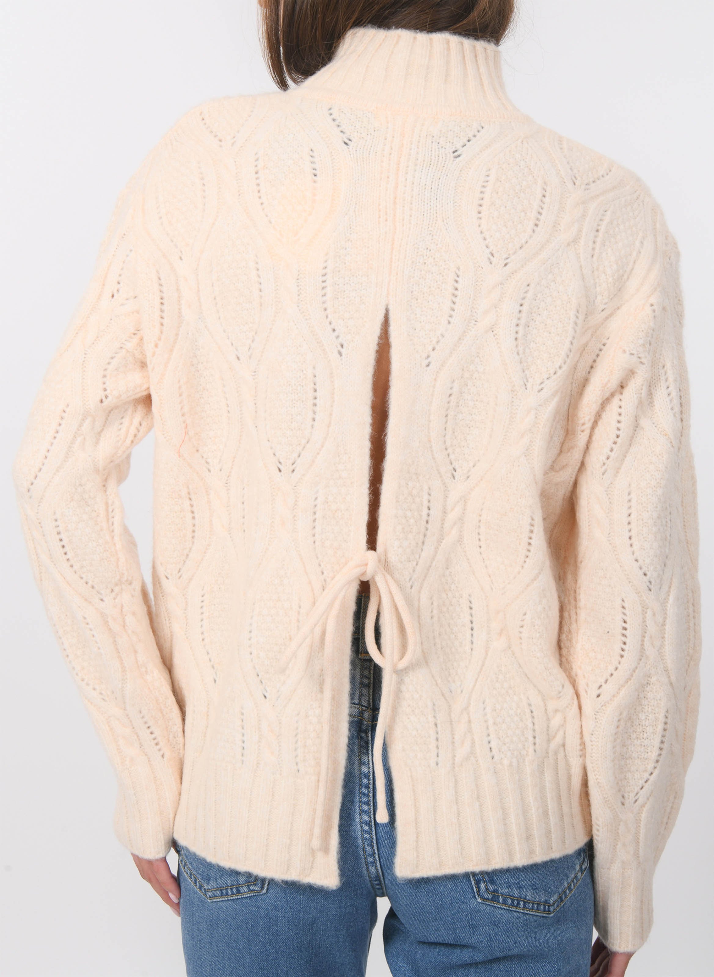Pull droit col montant en maille torsadée KOOKAI Beige