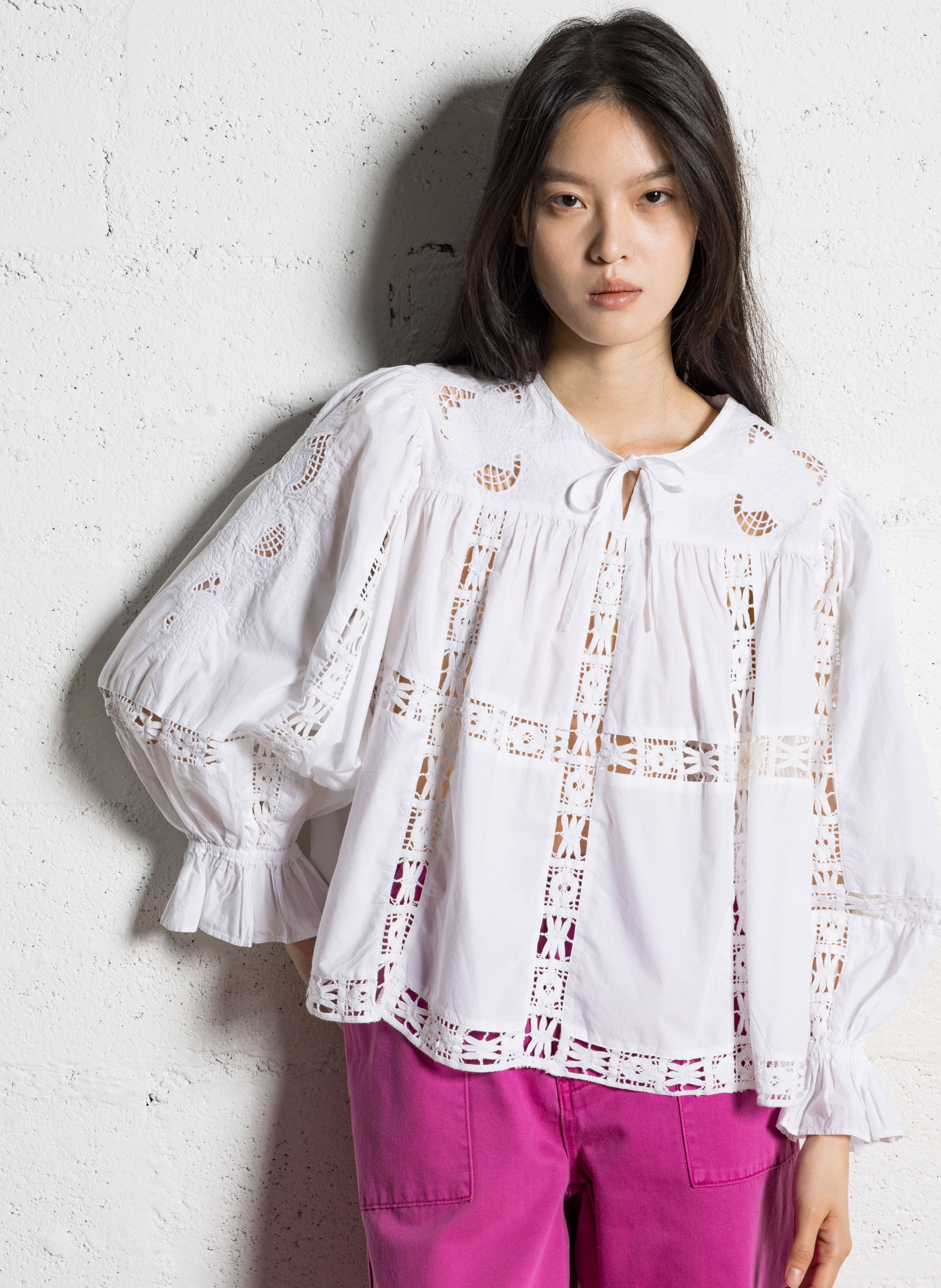 Weite Baumwollbluse mit Stickerei JC SOPHIE Weiss