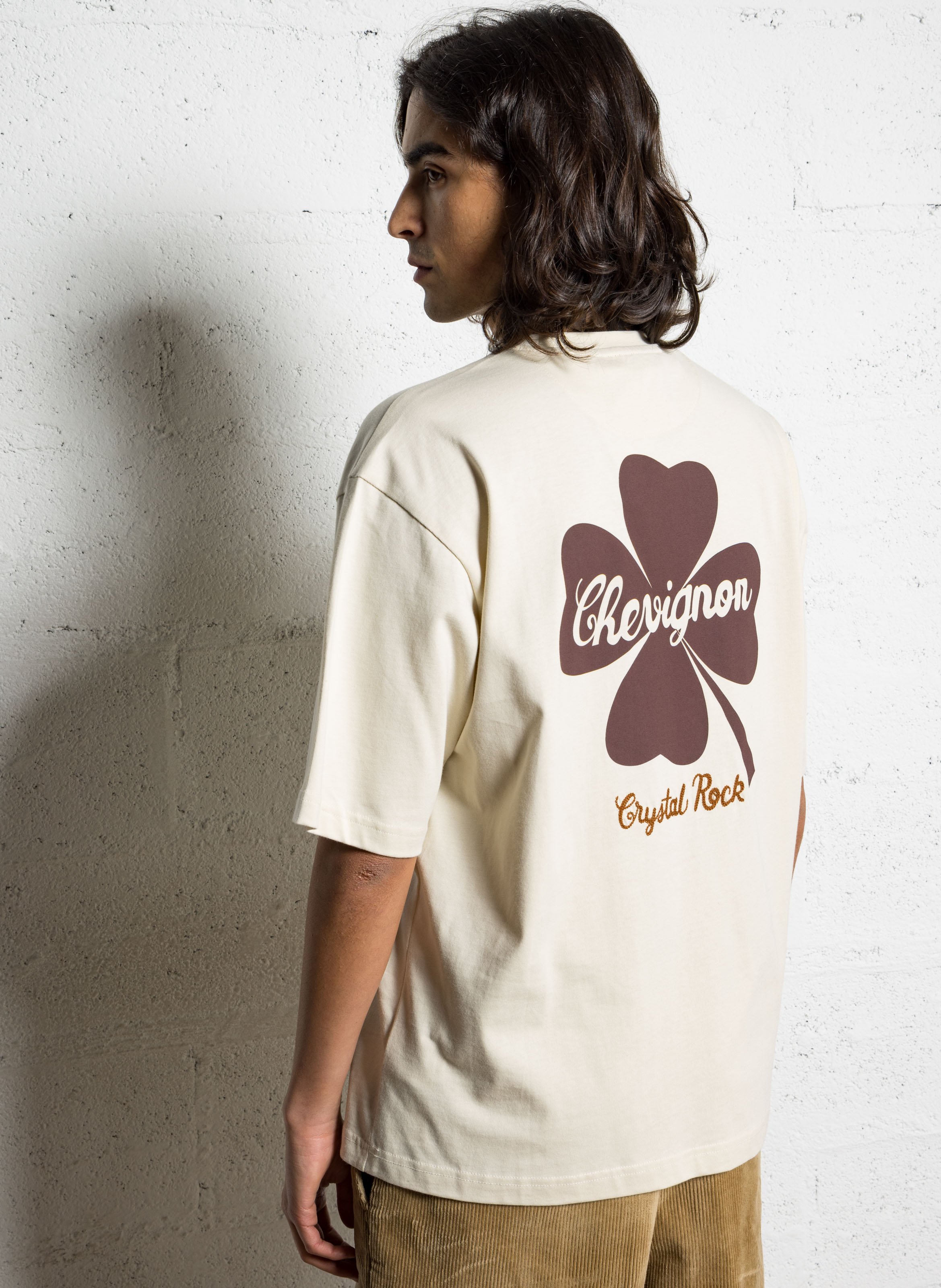 Oversized round neck T-shirt in organic cotton with screen printing CHEVIGNON White