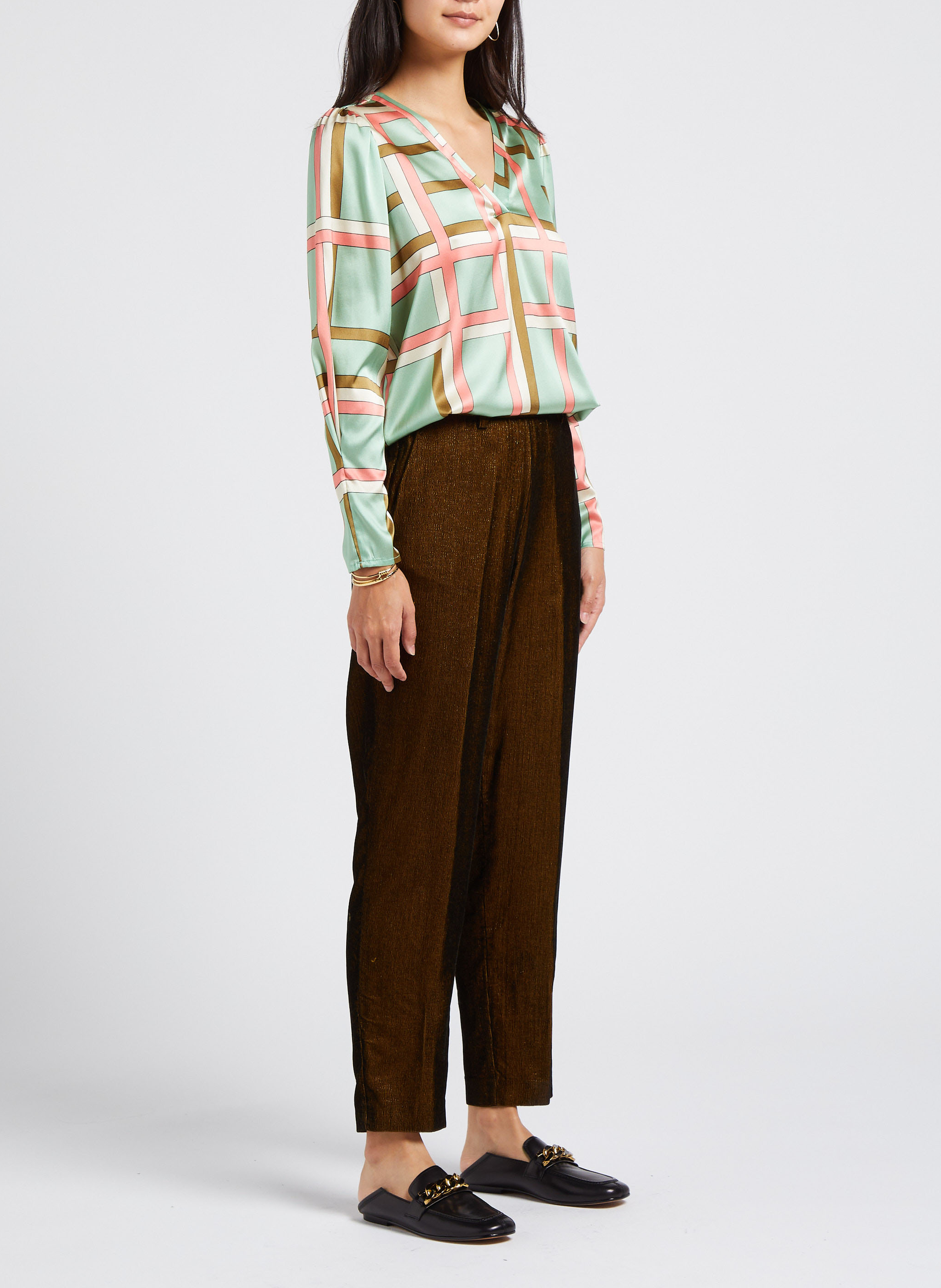 Straight-leg iridescent corduroy pants MOMONI Brown