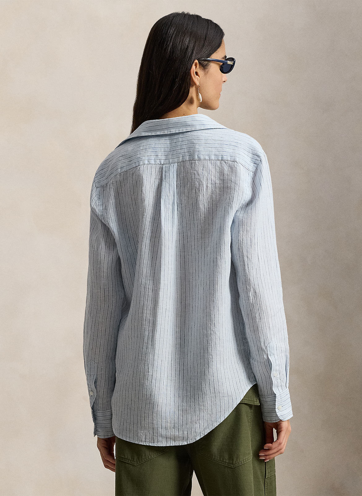 Recht, linnen overhemd met klassieke kraag Blauw