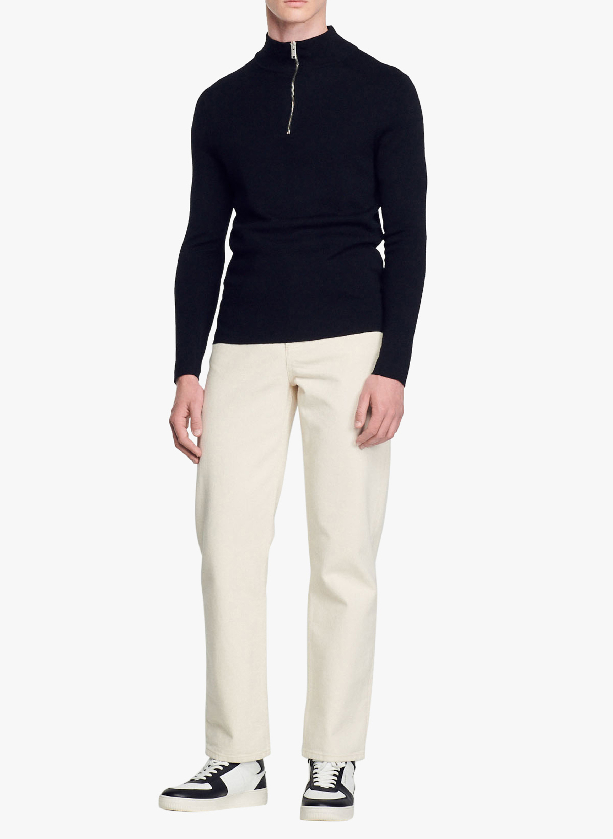 Pull col montant zippé en laine SANDRO Noir