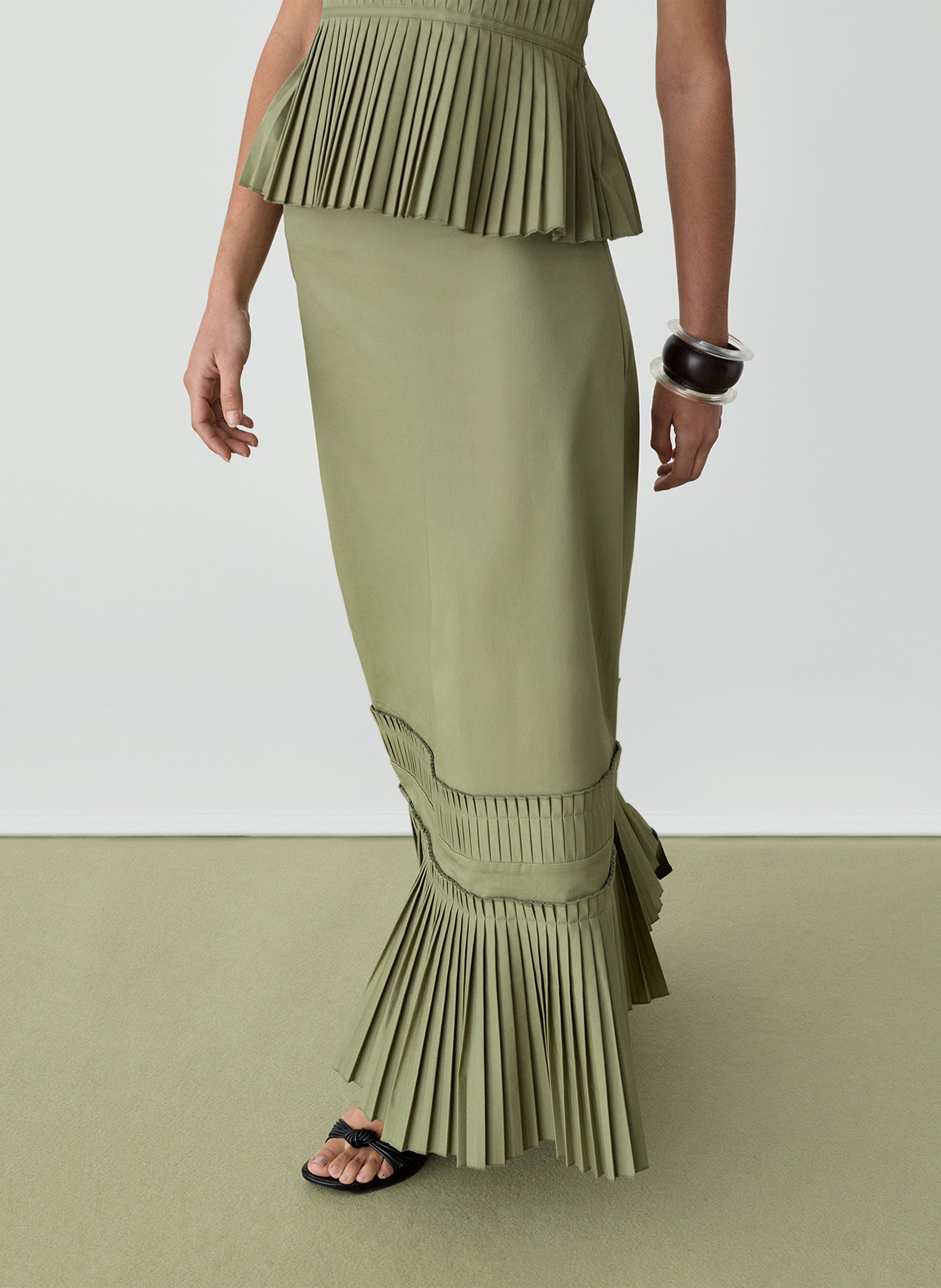 Long cotton-blend skirt LAAGAM Khaki