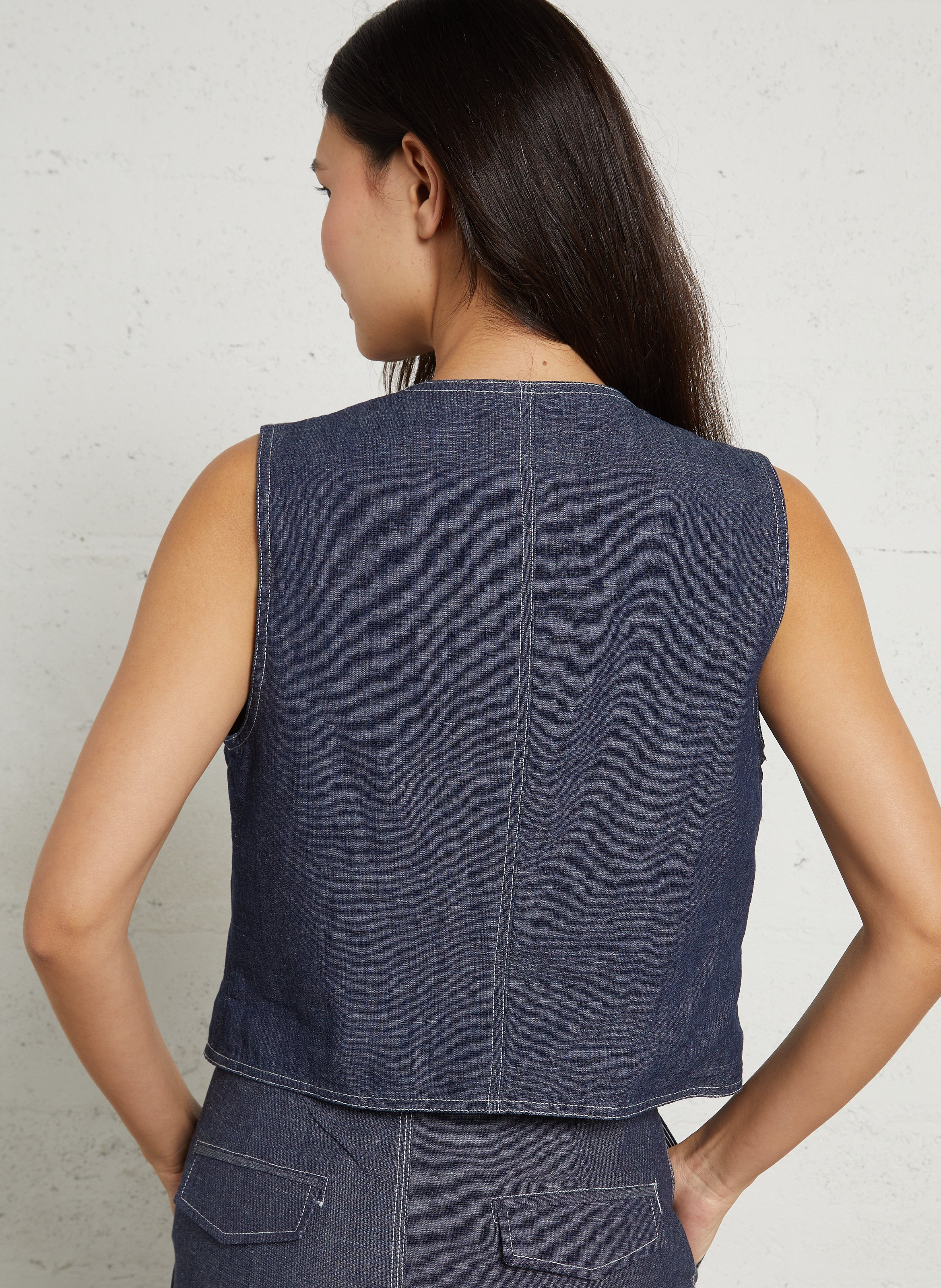 Gilet boutonné col V en denim THE KORNER Bleu