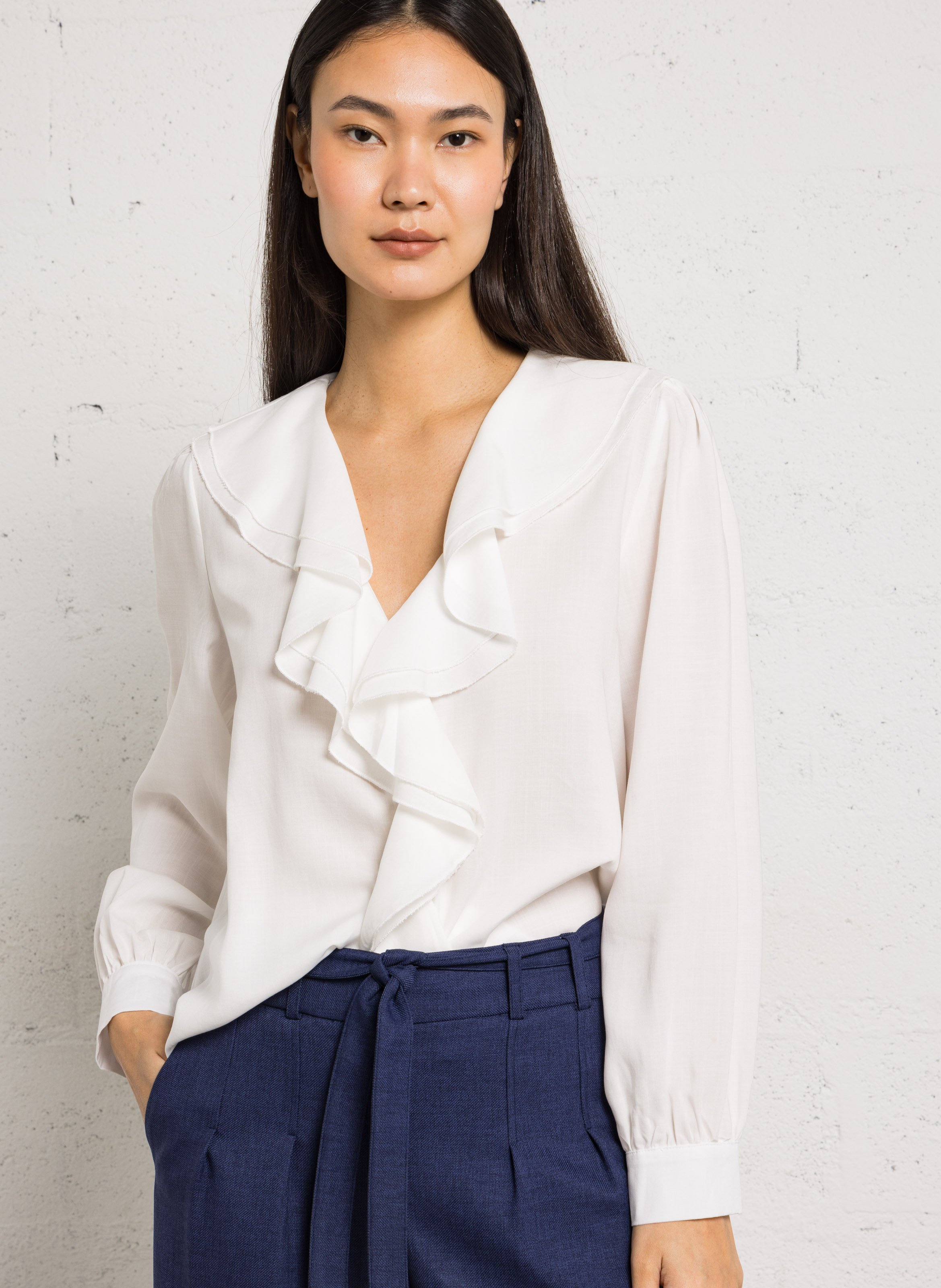 Loose V-neck blouse with ruffles LA PETITE ETOILE Beige