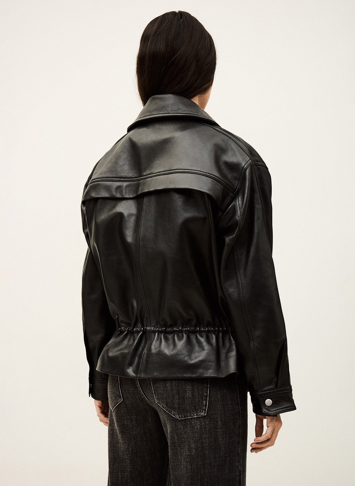 Getailleerd leren jack met opstaande kraag BA&SH Zwart