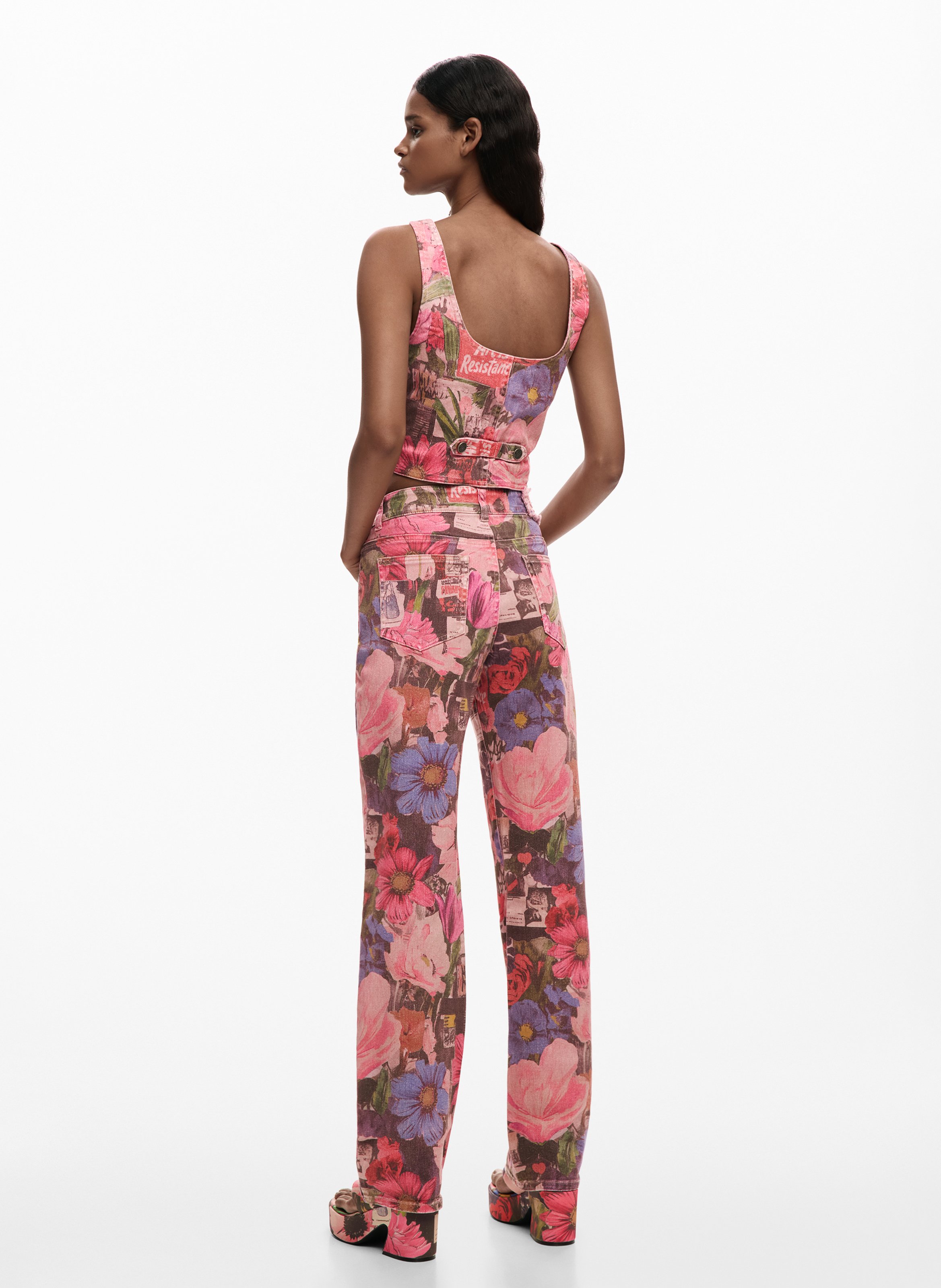 Straight Cut Jeans mit Print DESIGUAL Rot