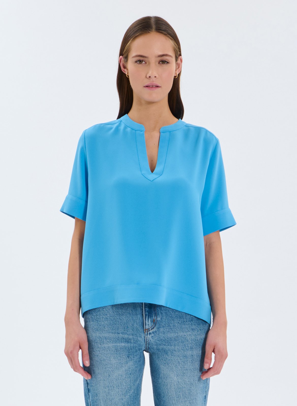 Henley collar top ZAPA Blue