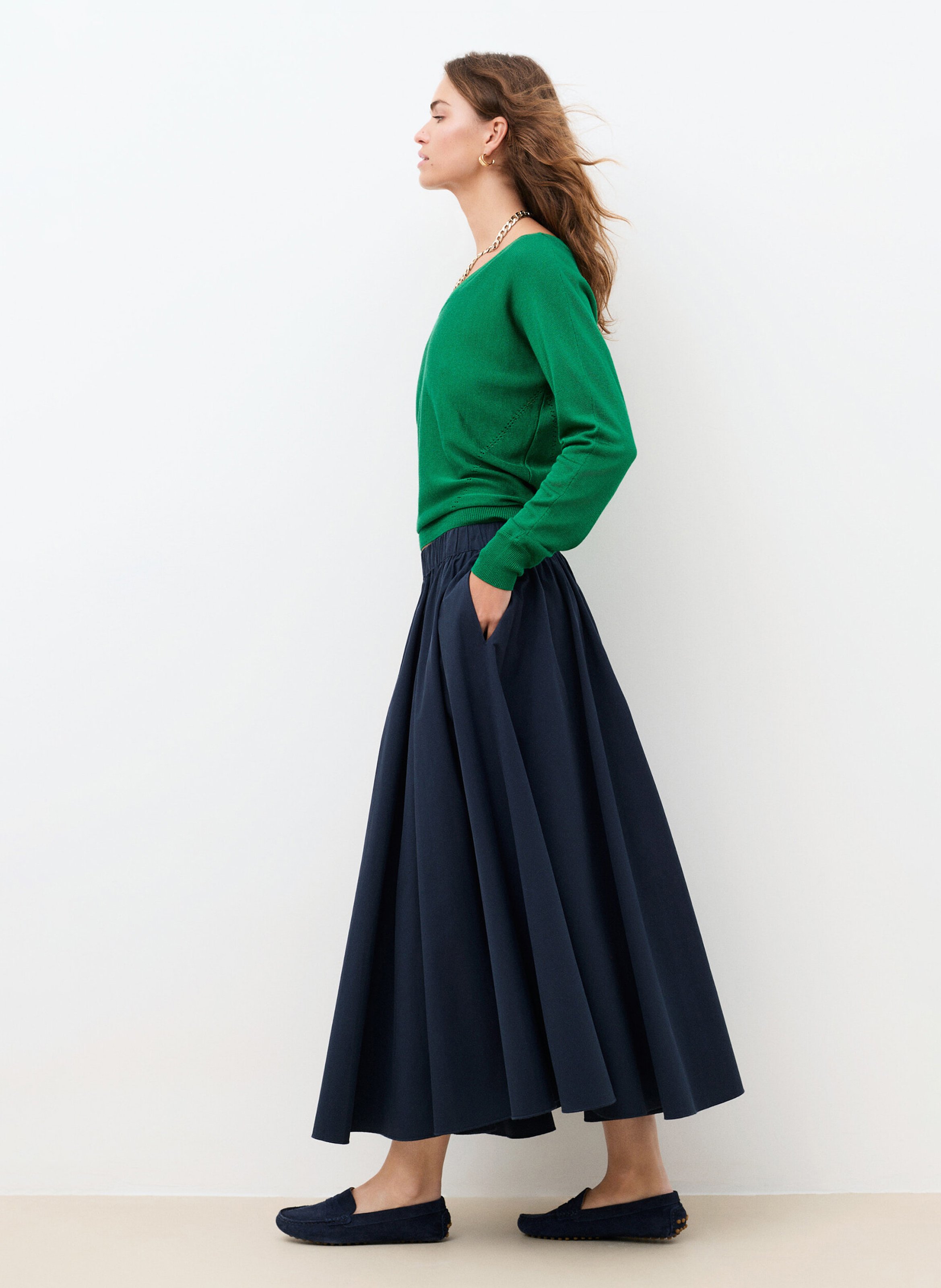 Jupe longue évasée en coton CAROLL Bleu