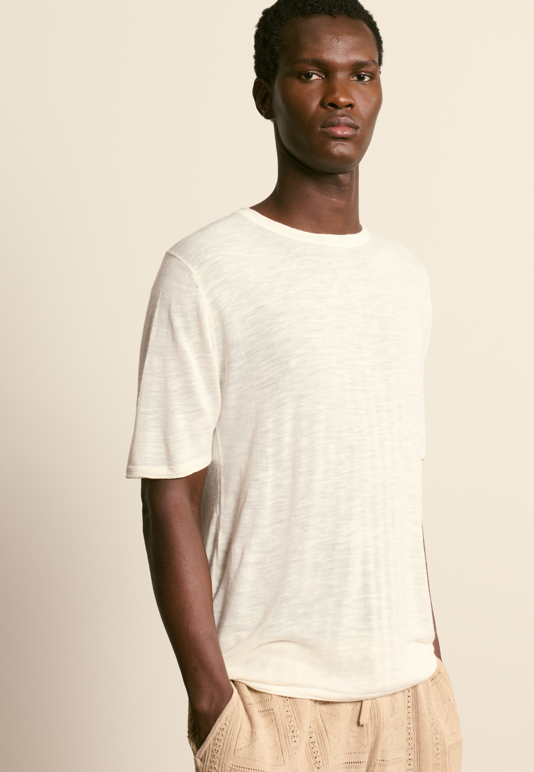 T-shirt col rond en lin flammé MAISON MONTAGUT