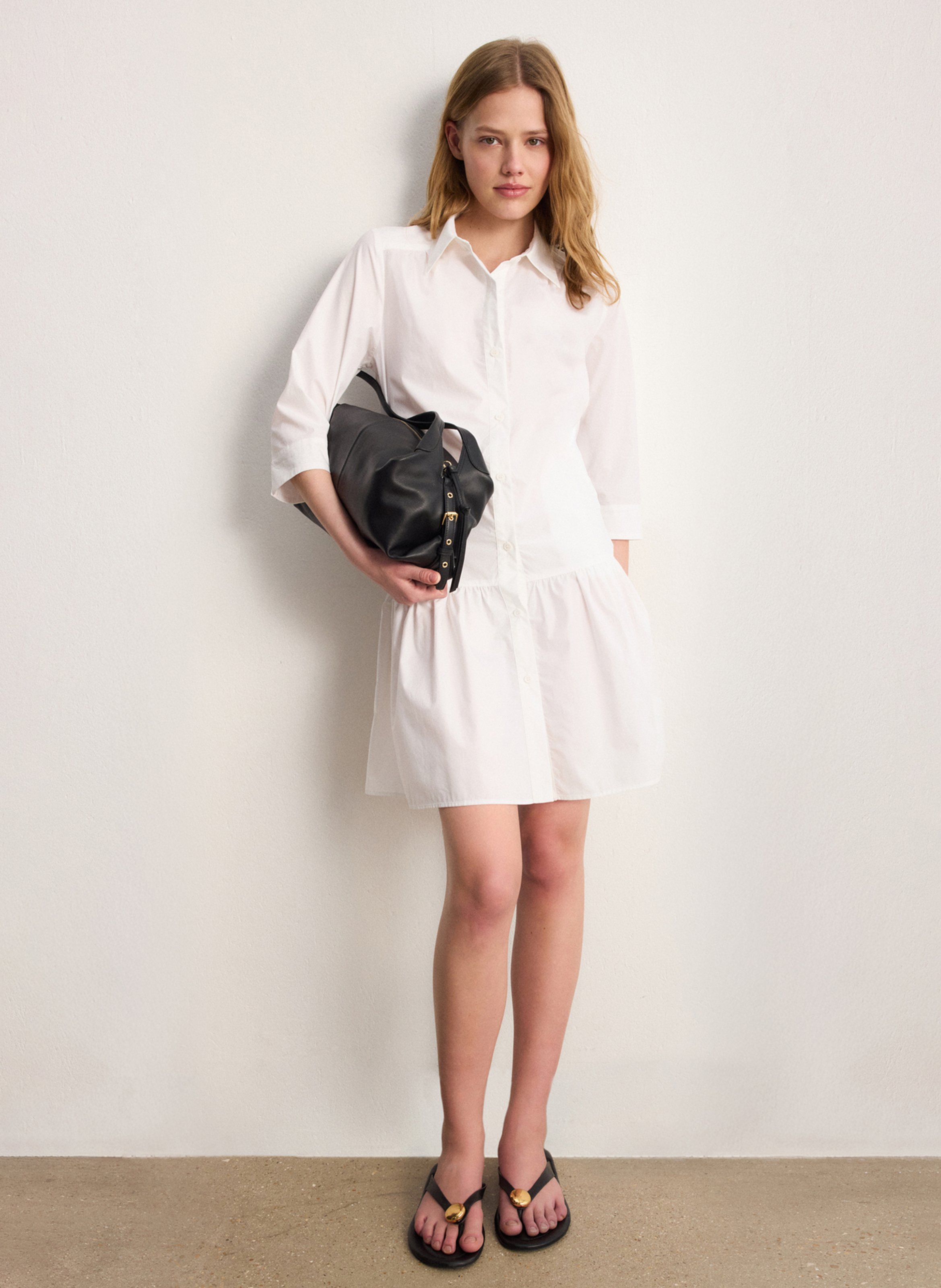 Robe courte col classique en coton  PABLO Blanc