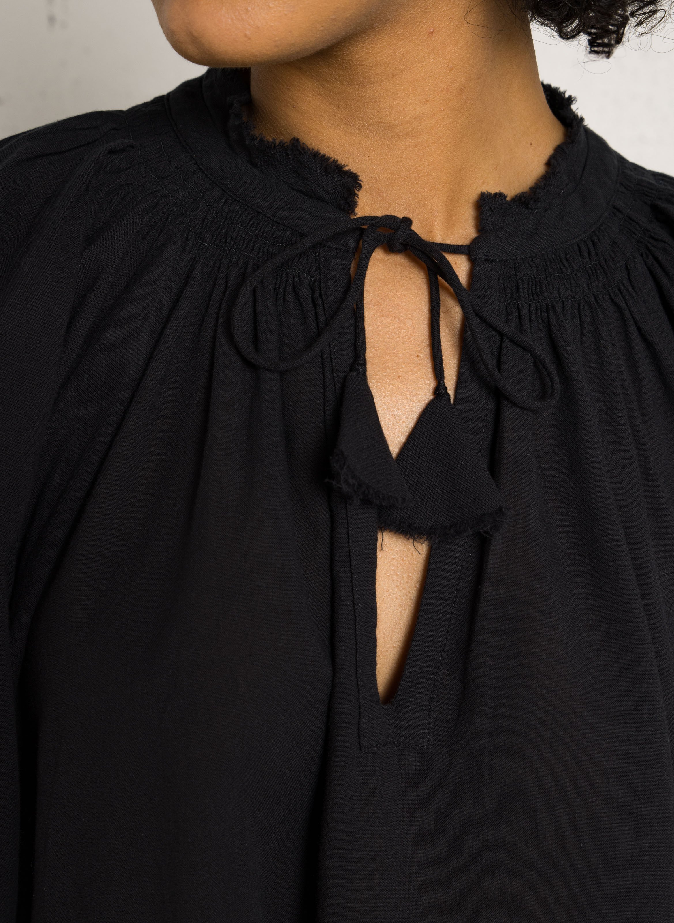 Katoenen blouse met tuniekhals BERENICE Zwart