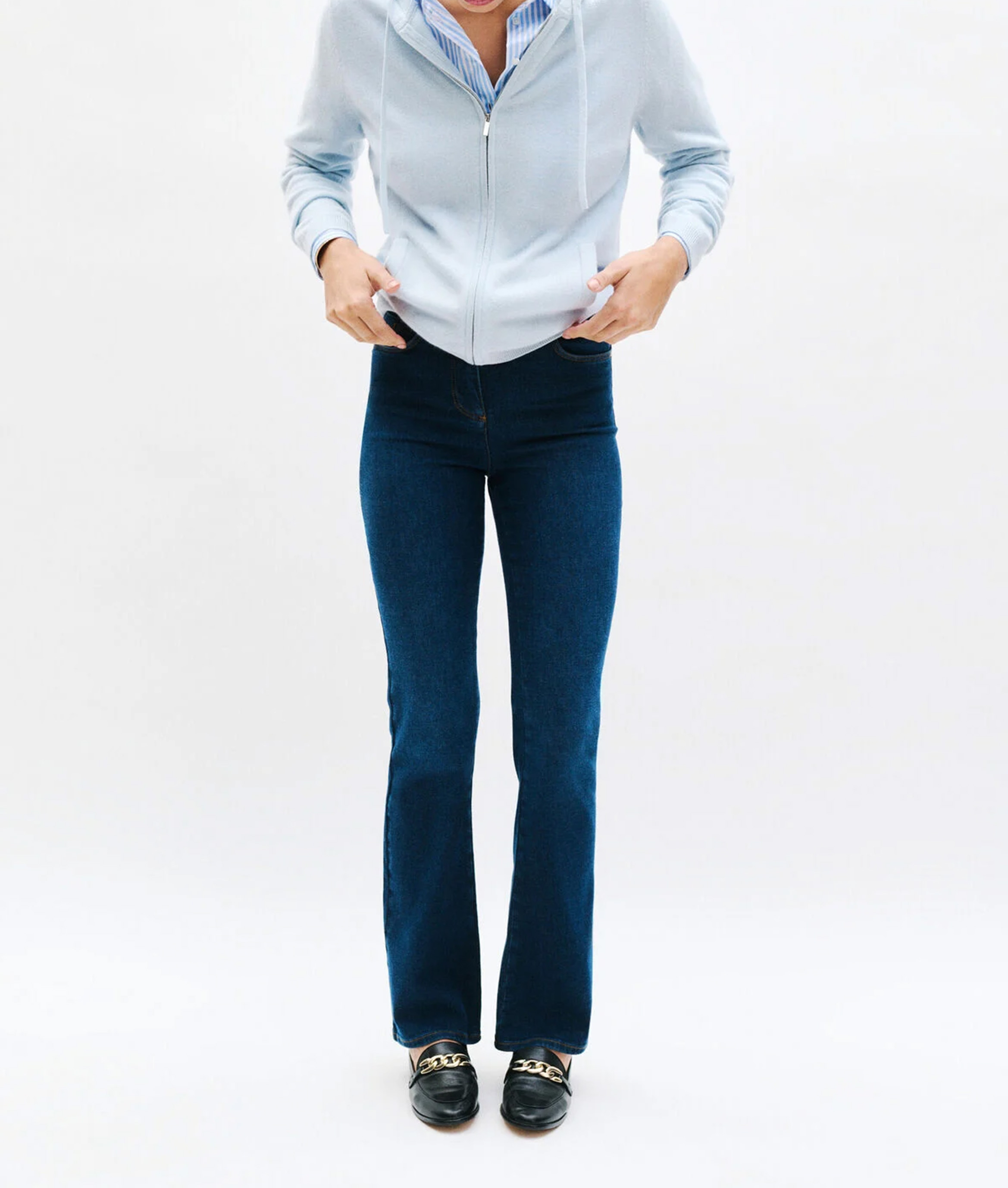 Straight wool and cashmere hooded cardigan CAROLL Blue