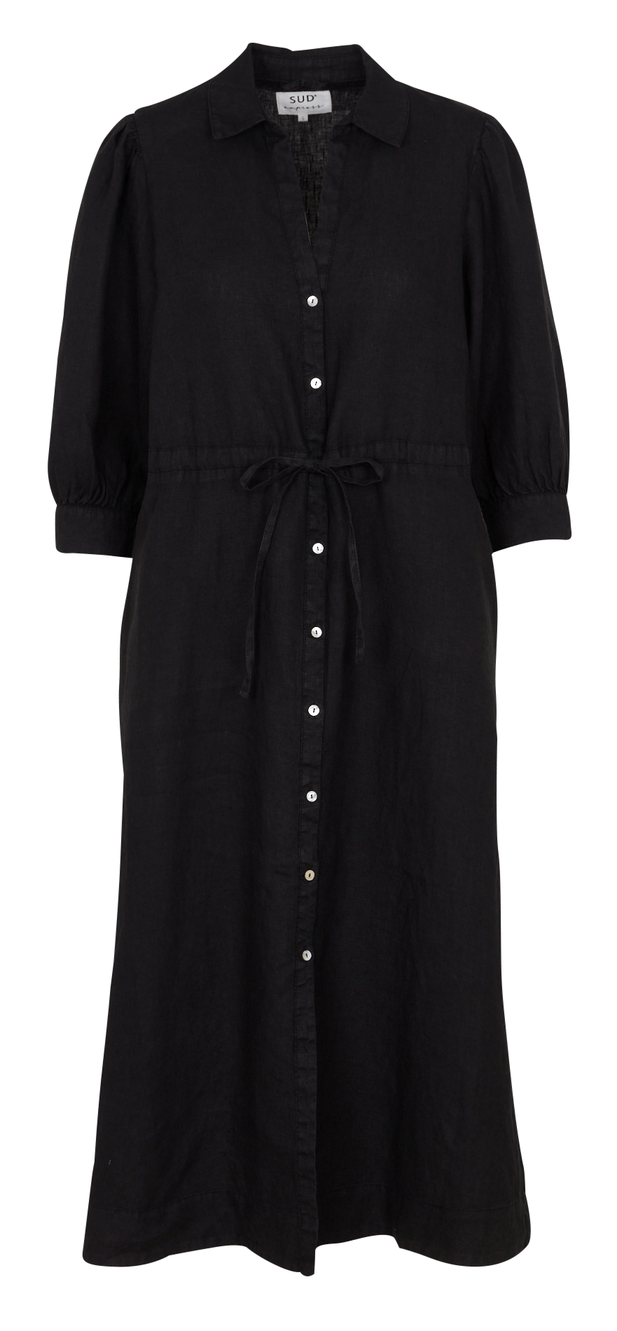 Lange wijdvallende linnen jurk SUD EXPRESS Zwart