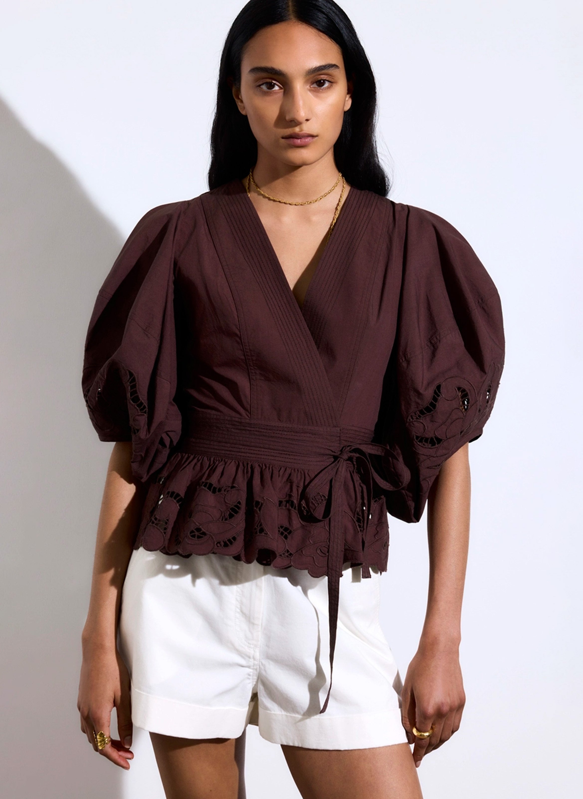 Katoenen blouse met V-hals VANESSA BRUNO Bruin
