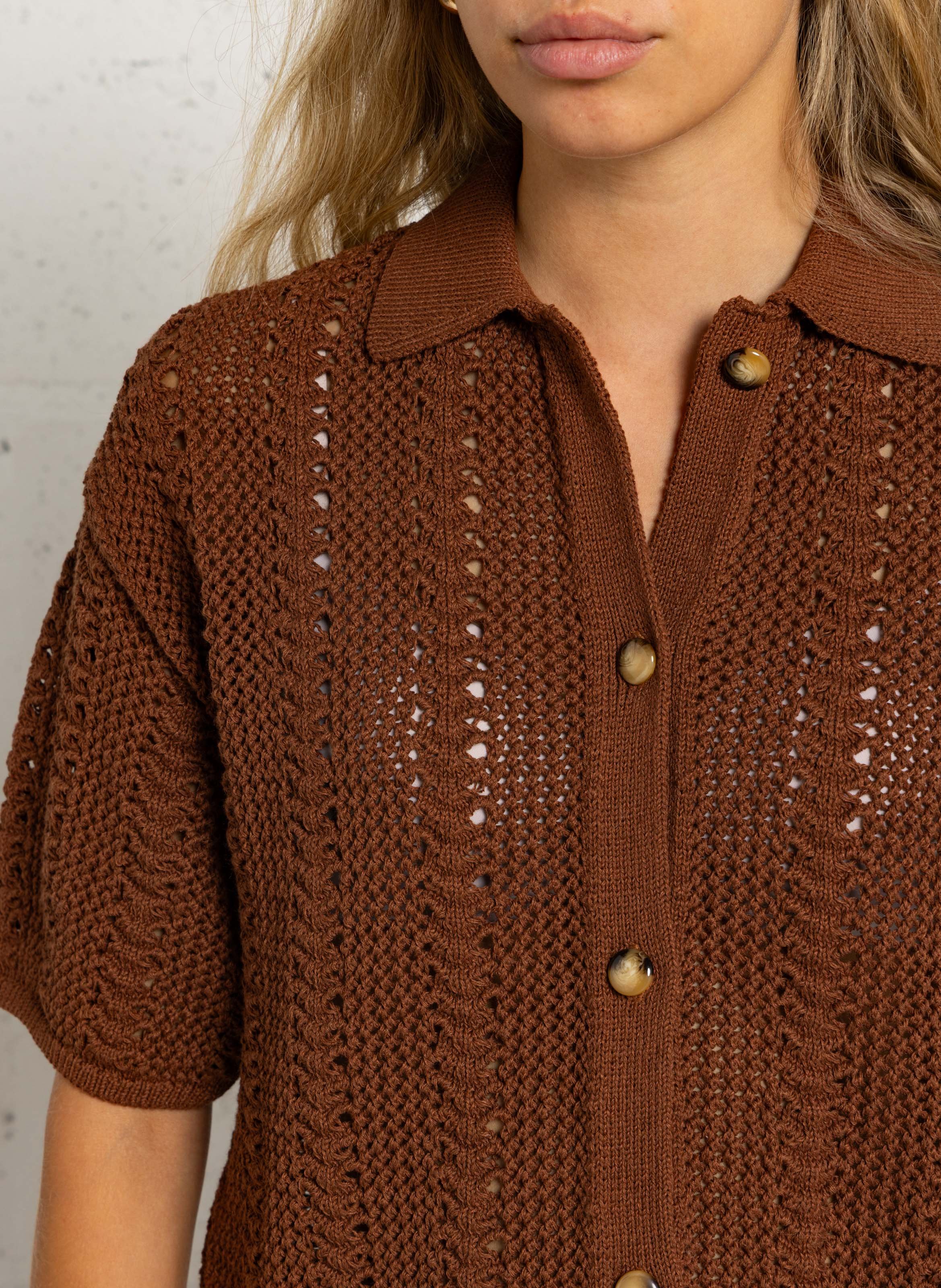 Short-sleeved cotton-blend sweater MAISON 123 Beige