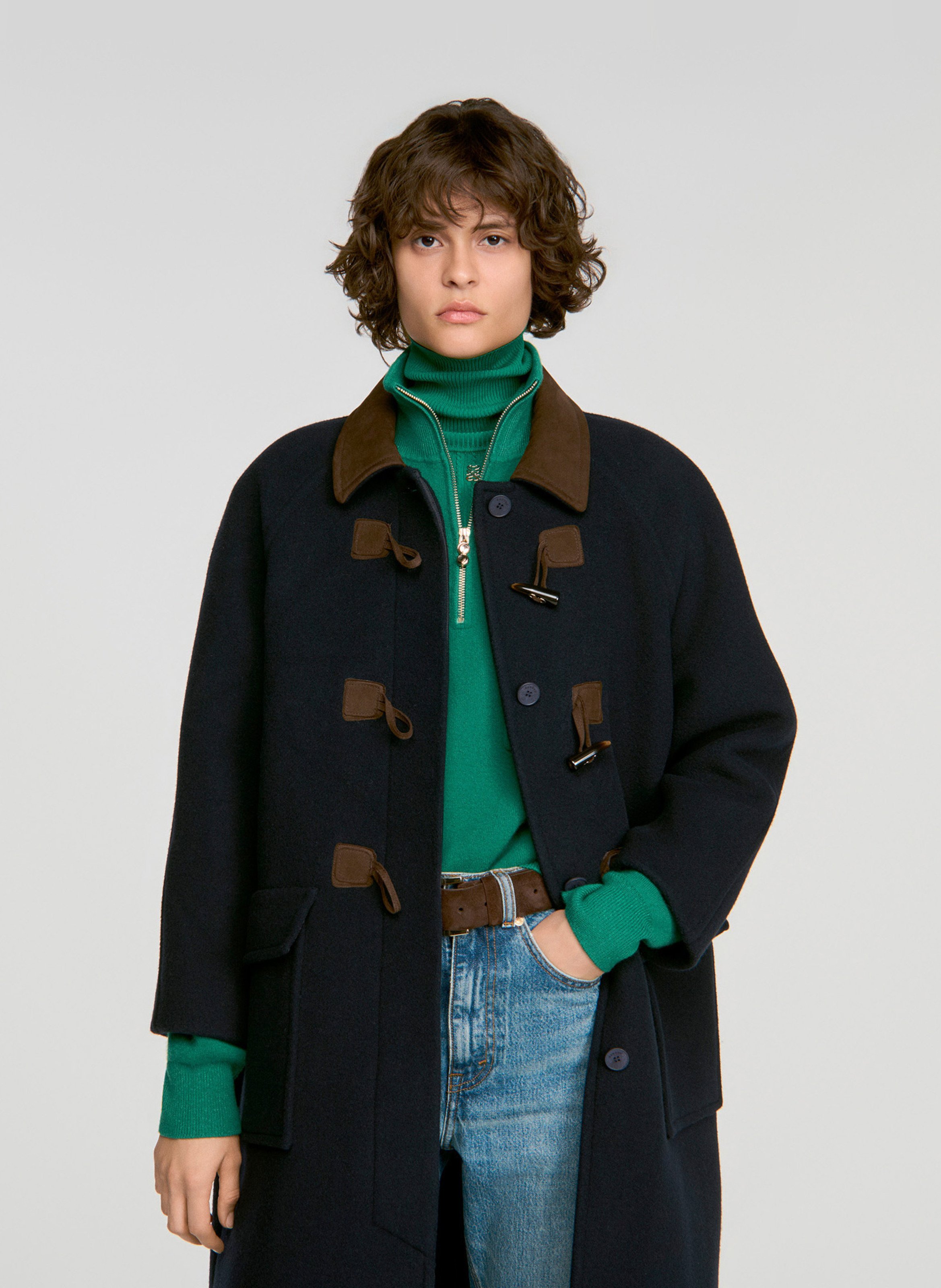 Lange duffelcoat van wolmix SANDRO Blauw