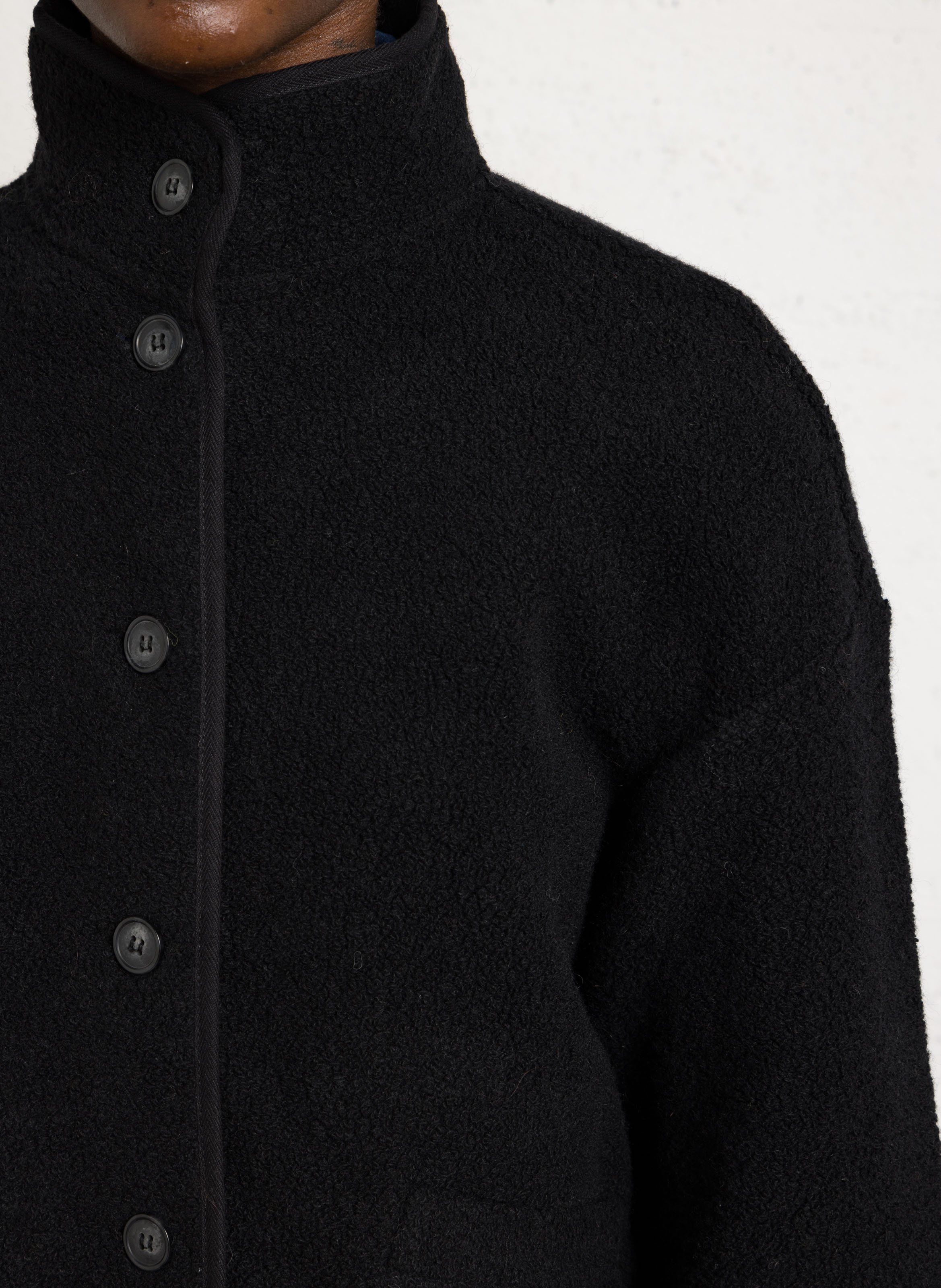 High-neck bouclé knit jacket DES PETITS HAUTS Black