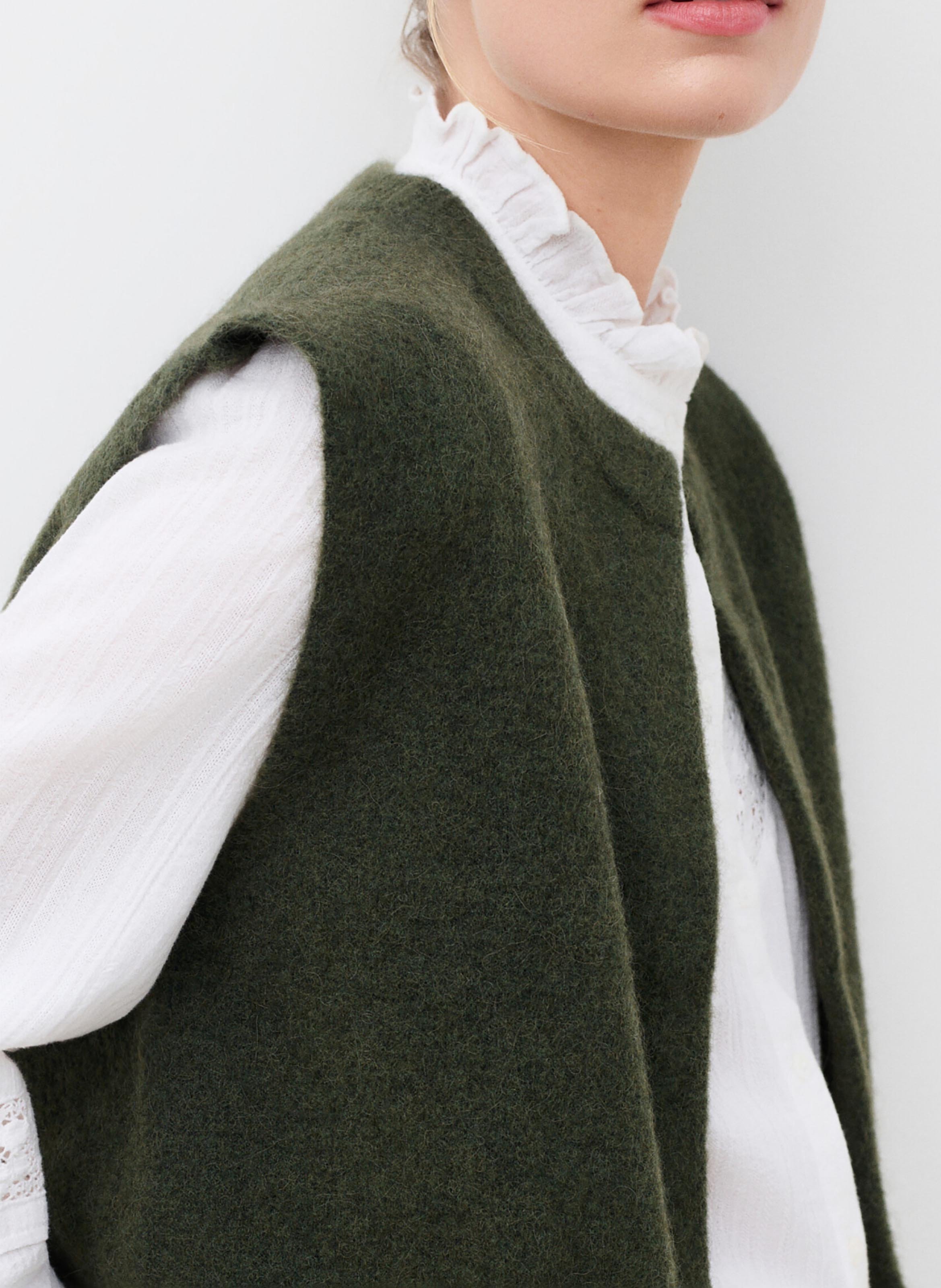 Gilet droit en laine mélangée CAROLL Kaki