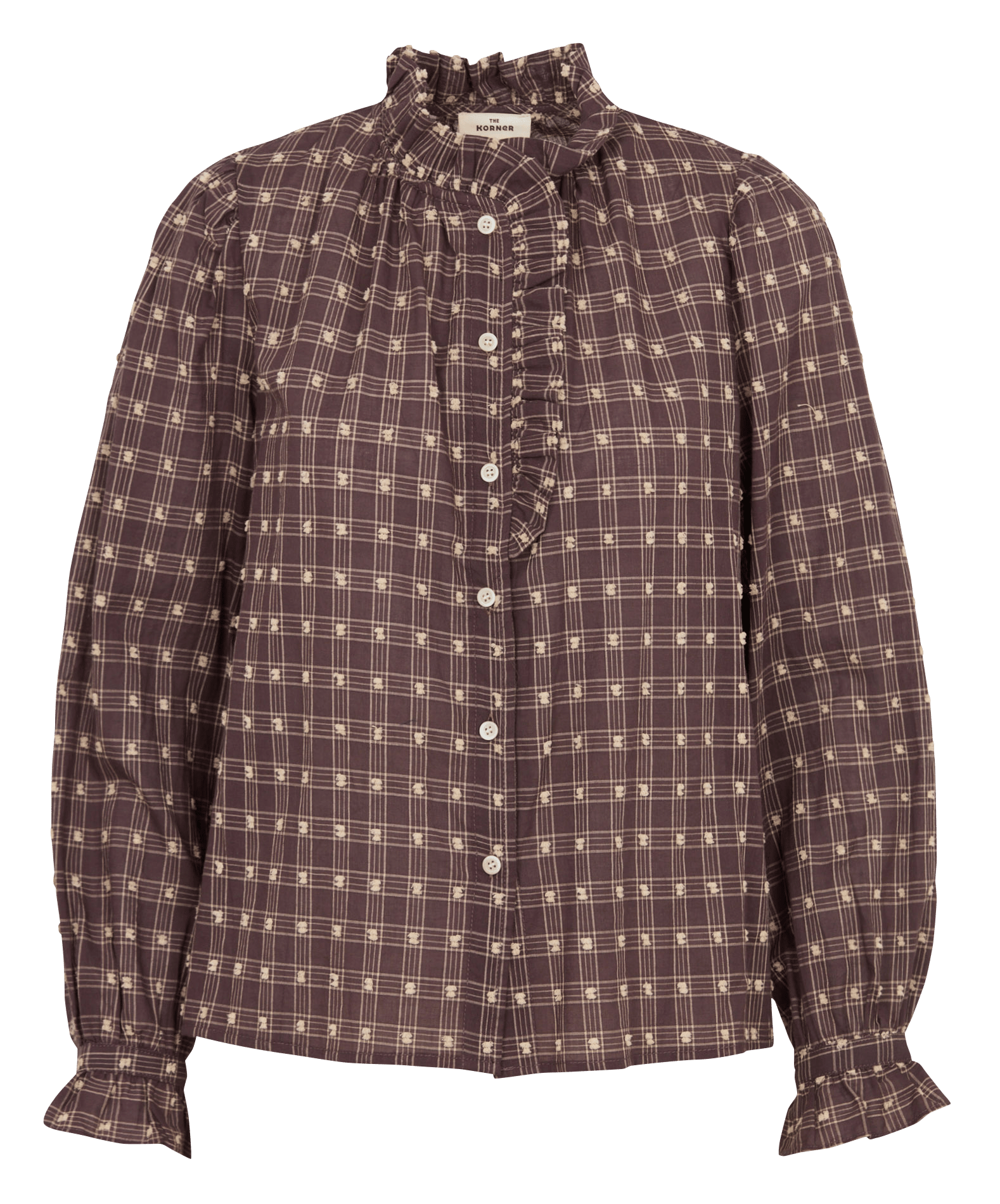 Blouse met ruches aan de kraag in katoen THE KORNER Bruin