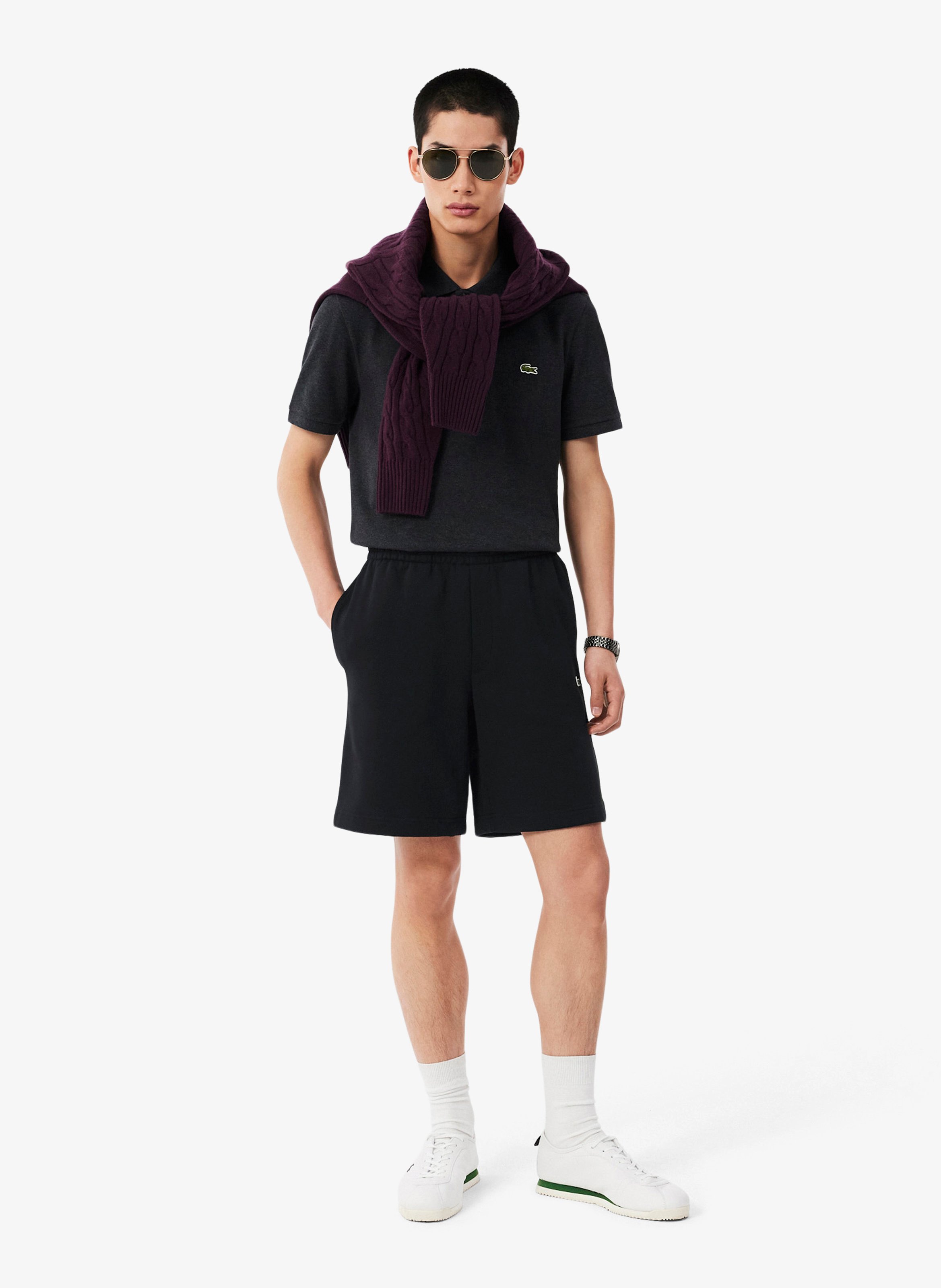 Short droit en coton mélangé LACOSTE Schwarz