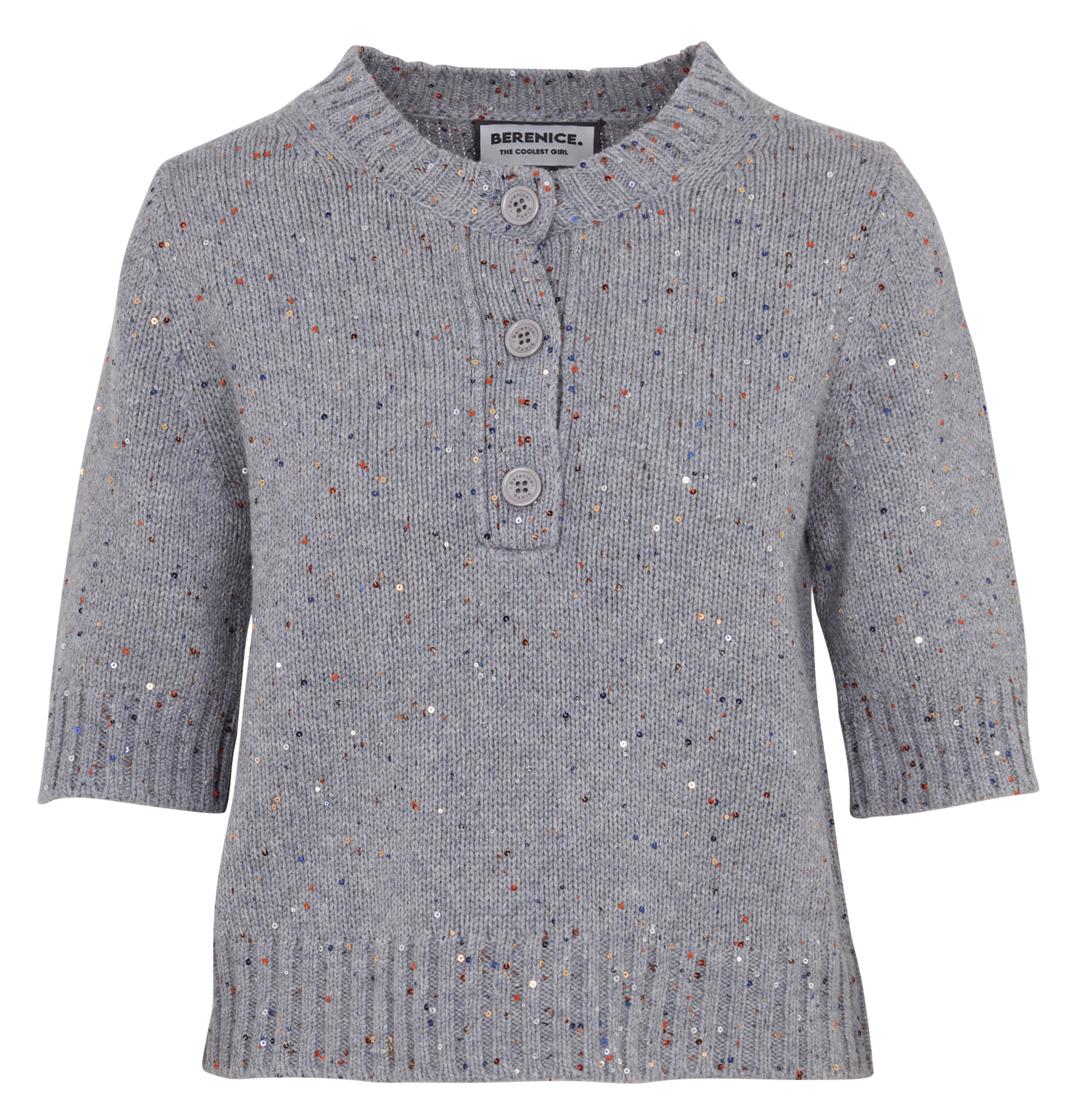 Kurzärmeliger Paillettenpullover aus Wolle BERENICE