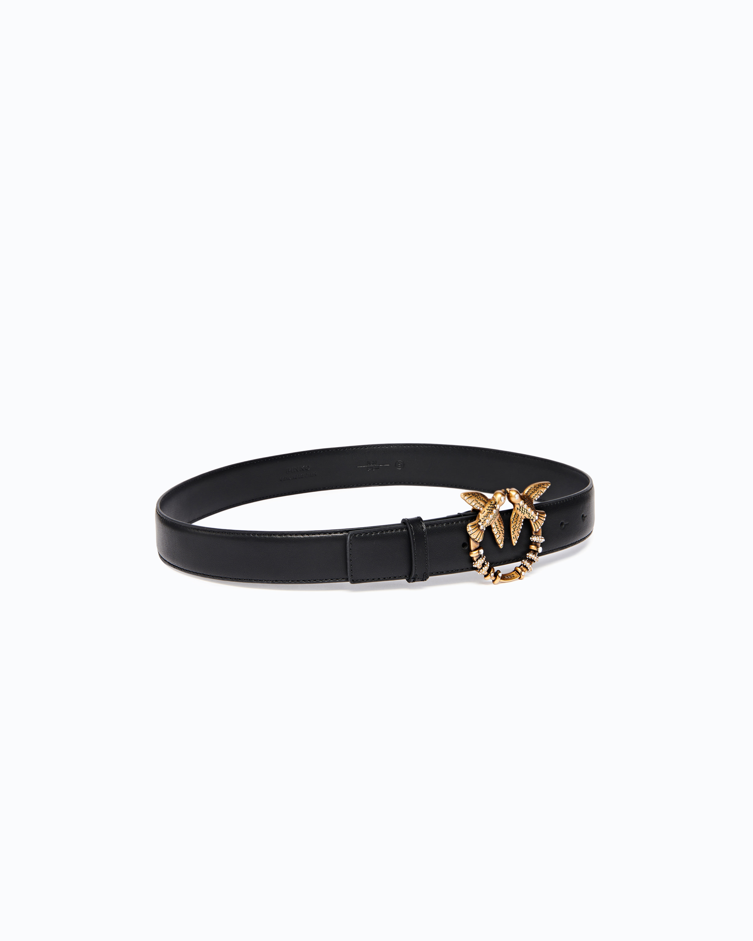 3 cm leather belt with Love Birds jewel buckle PINKO Black