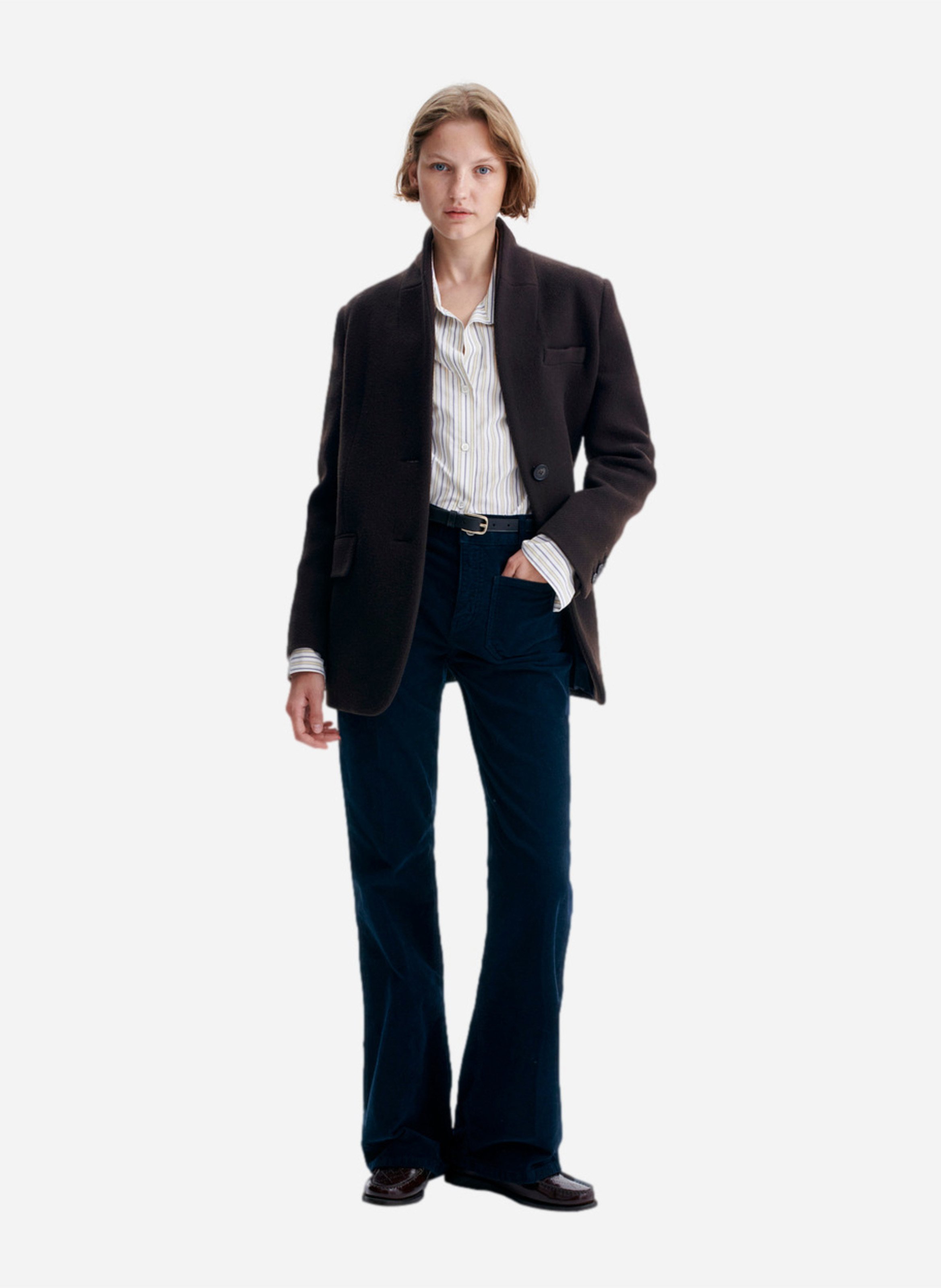 Straight V-neck wool blend jacket VANESSA BRUNO Brown
